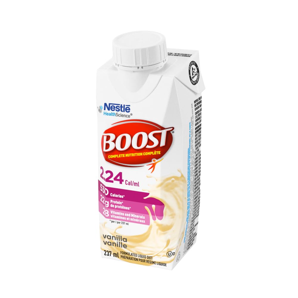 Boost Complete Nutrition Drink for Adults - Vanilla Flavor, 530 Calories per Serving, 22g Protein, Vitamins & Minerals, Ready-to-Drink (24 TetraPaks) - Ideal for Meal Replacement, Weight Gain & Recovery