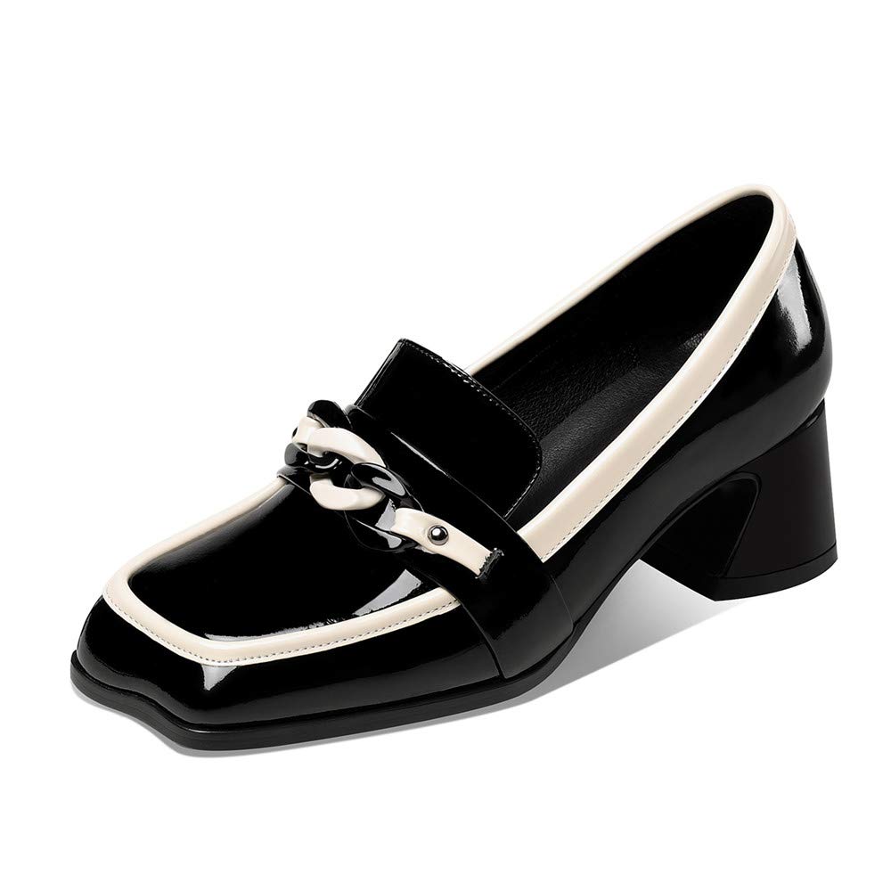 Trendy Women's Patent Leather Loafers with Chunky Heel & Chain - Square Toe Handmade Shoes in Assorted Colors | Perfect for Office, Party & Casual Outfits
