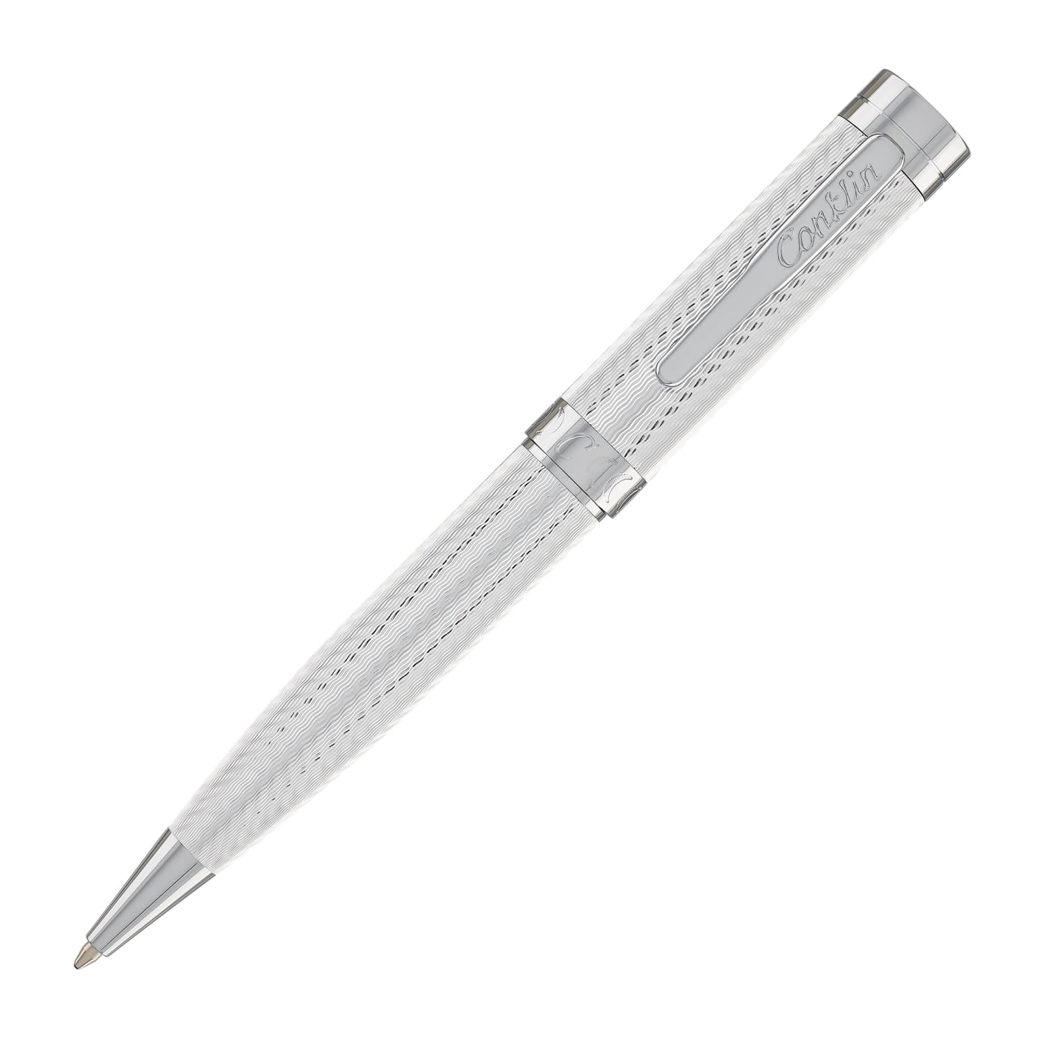 Conklin Herringbone Signature Ballpoint Pen - Premium Silver Refillable Pen for Office, Business & Gift Giving - Elegant Writing Instrument for Professionals & Collectors