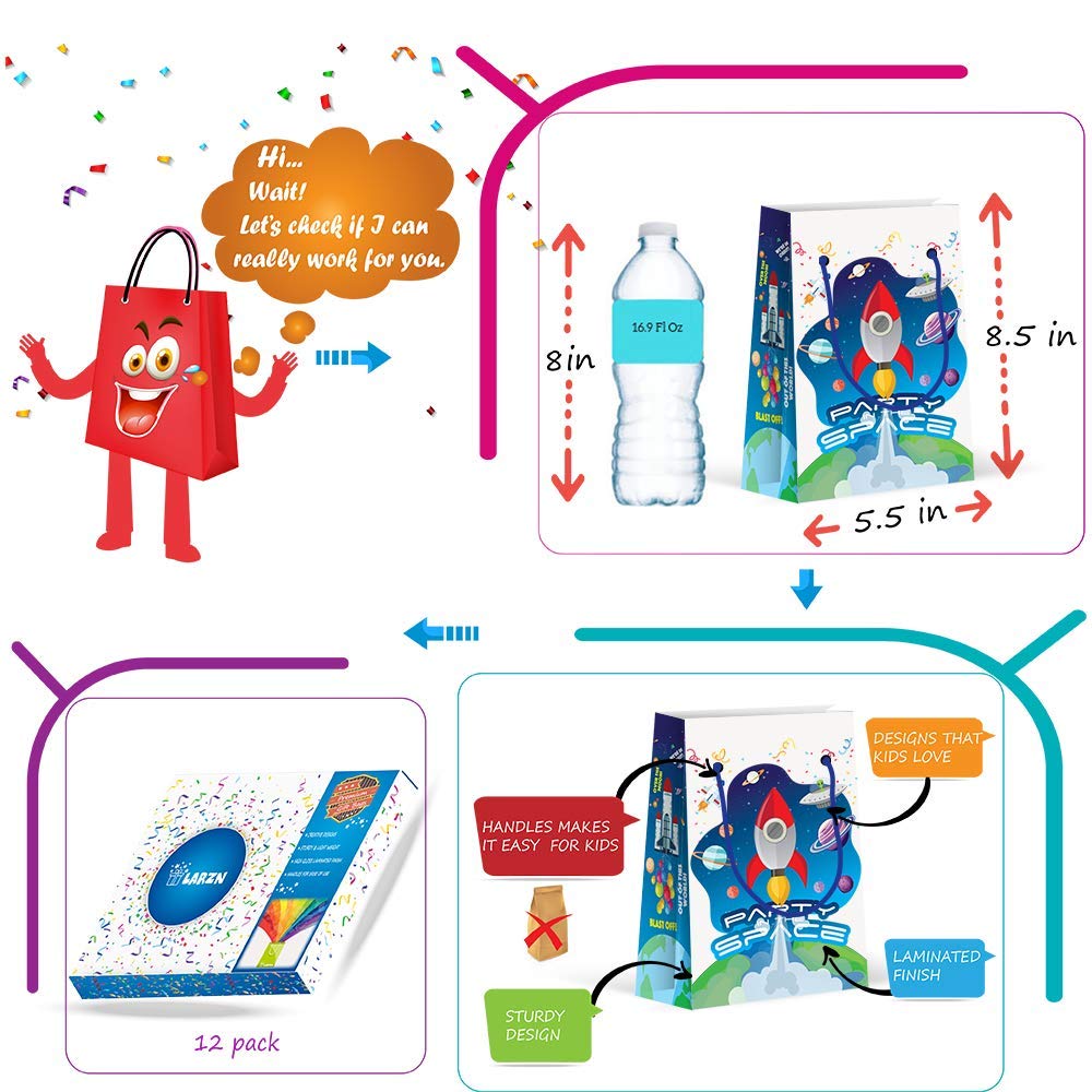 Premium Space Party Favor Bags - Astronaut Themed Treat & Goody Bags for Kids - 12 Pack - Perfect for Birthday Parties, School Events & Space-Themed Decorations