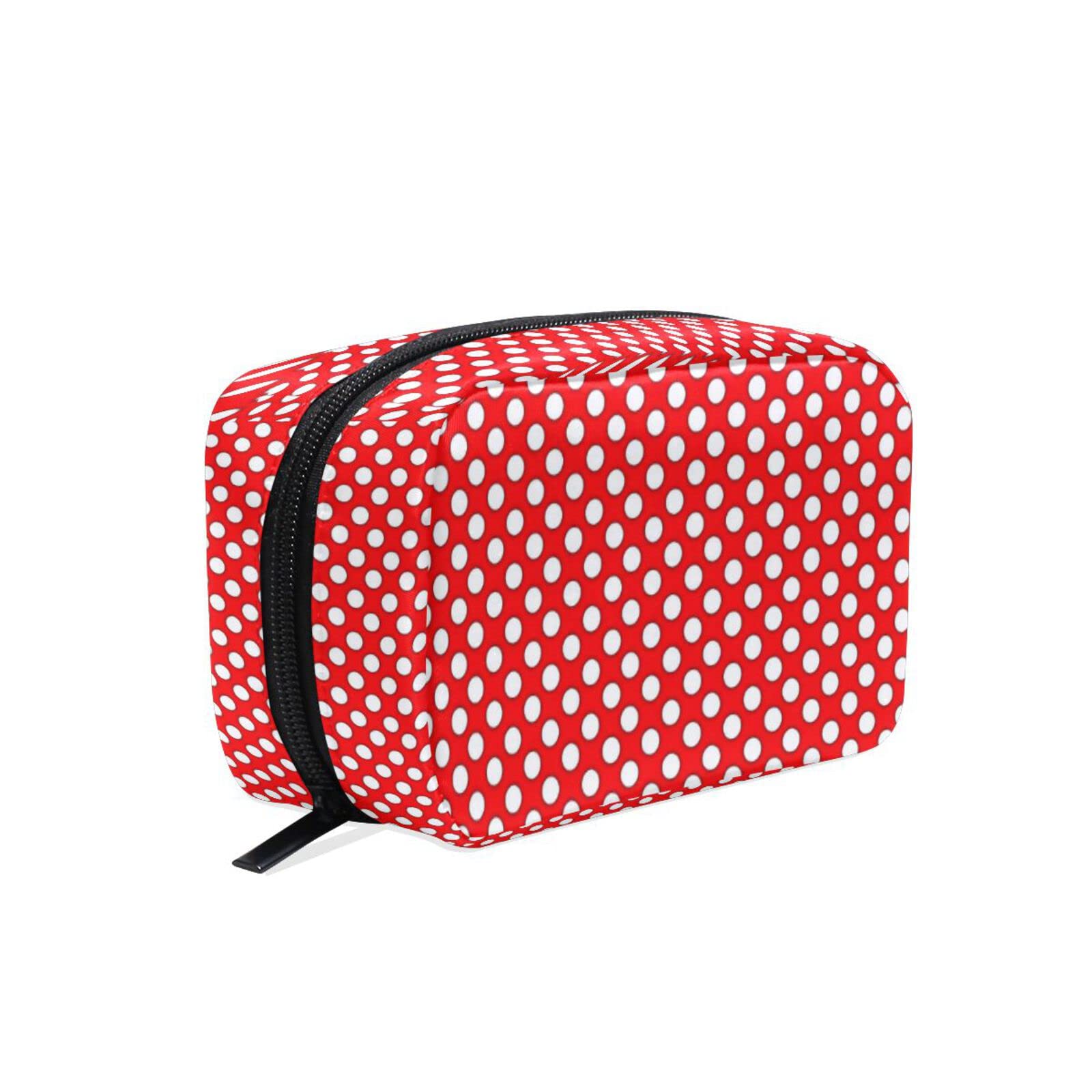Red Dot Travel Makeup Bag for Women - Waterproof Cosmetic Organizer, Small Reusable Toiletry Pouch, Portable Makeup Case for Purse, Gym, Travel & Daily Use - Perfect Gift for Girls & Women