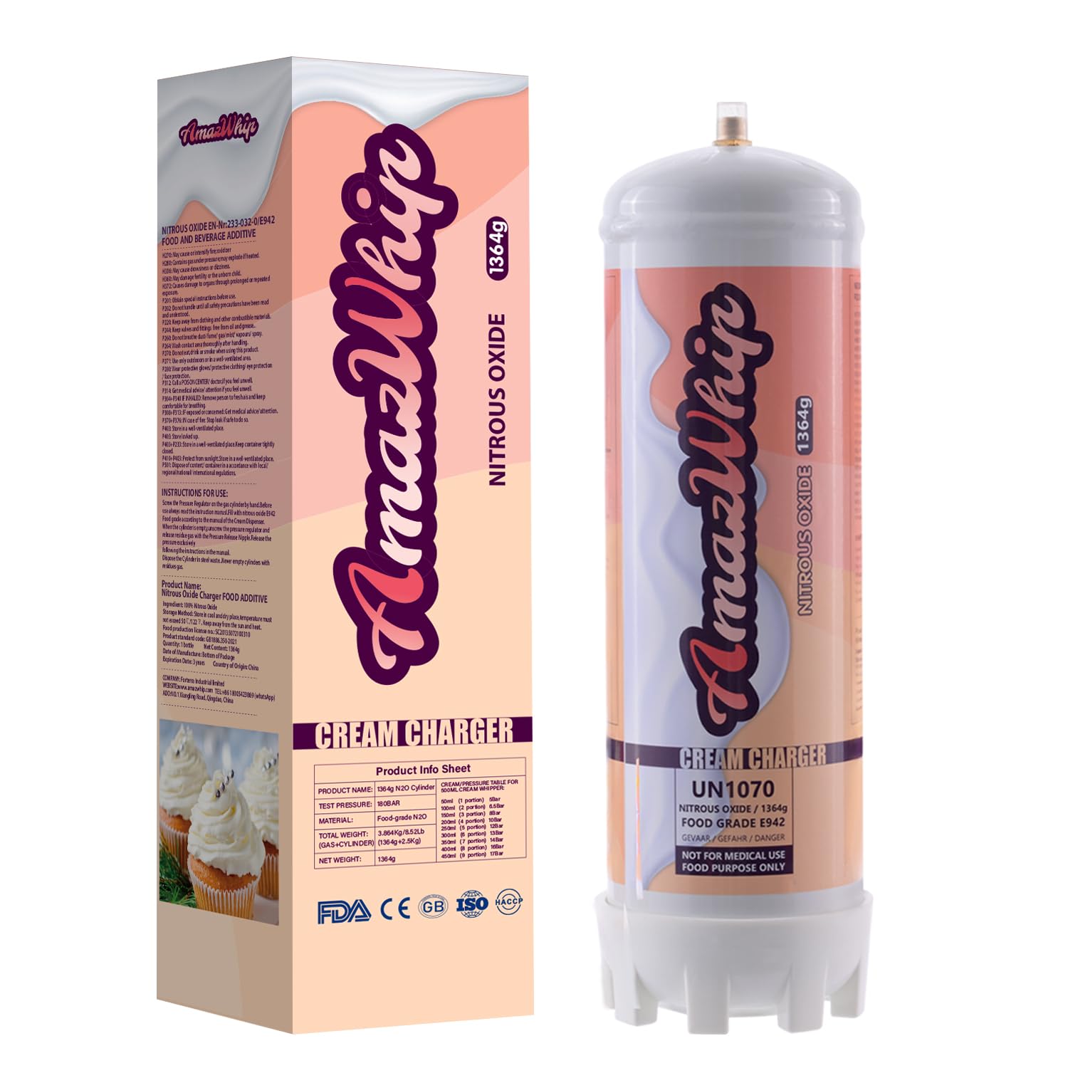Premium 2.2L Whipped Cream Chargers (2-Pack) - Food Grade N2O Cartridges for Professional Desserts, Coffee Shops & Home Baking