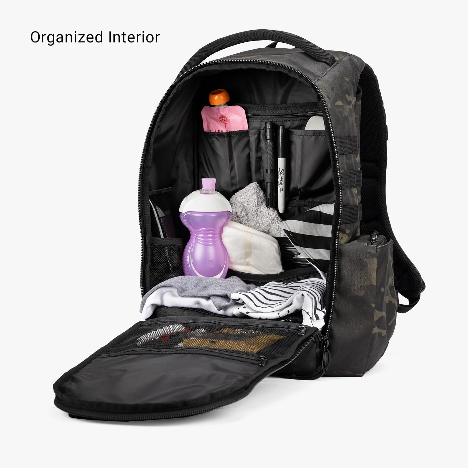 TBG - Men's Tactical Diaper Bag Backpack with Built-in Changing Pad & Stroller Straps, Waterproof Baby Diaper Organizer for Dads (Multicam Black 4th Gen) - Perfect for Travel, Hiking & Everyday Parenting