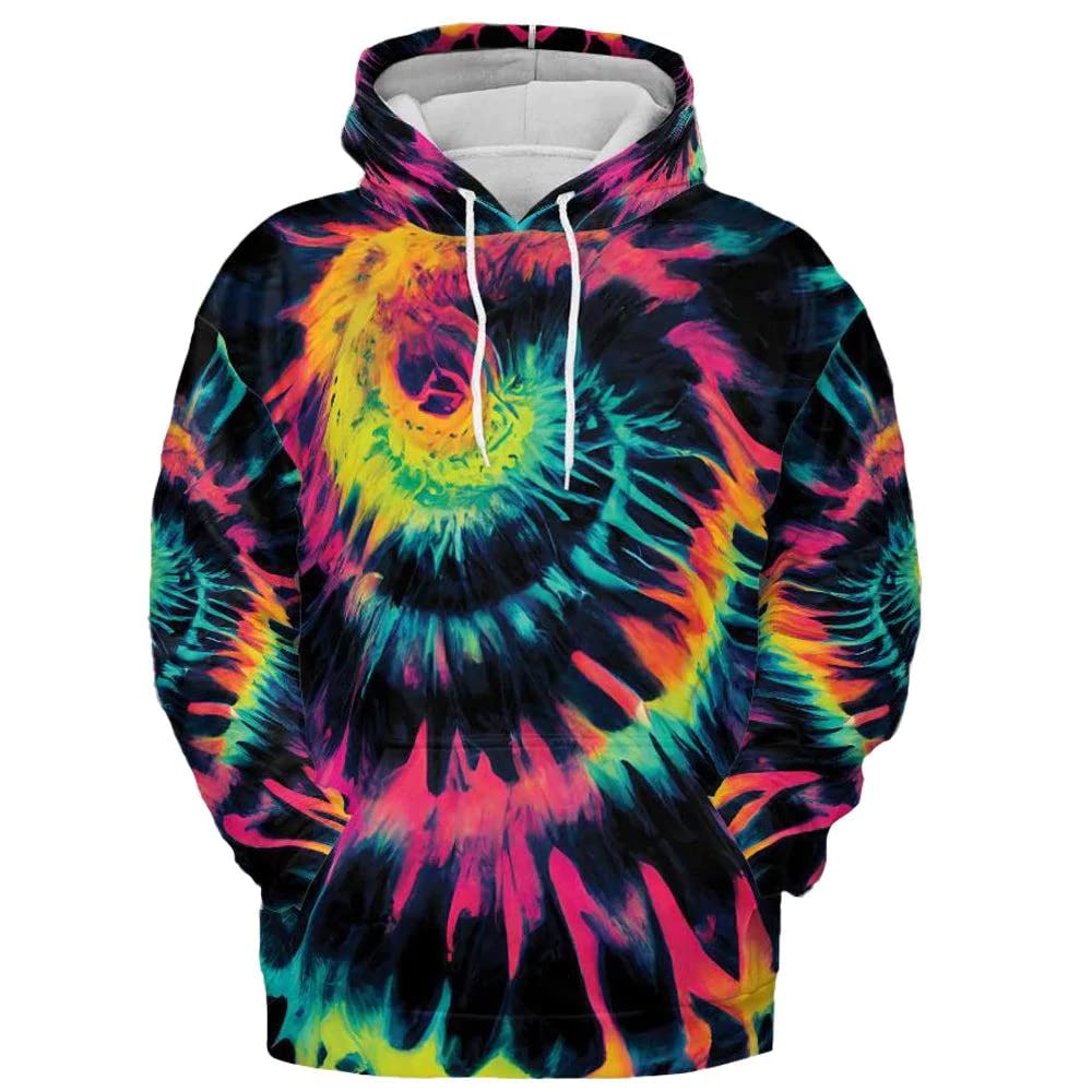Trendy Tie Dye Graphic Hoodies for Men & Women - Spiral Neon Pullover Sweatshirt | Unisex Casual Wear for Teens & Adults | Perfect for Streetwear, Festivals, and Everyday Fashion