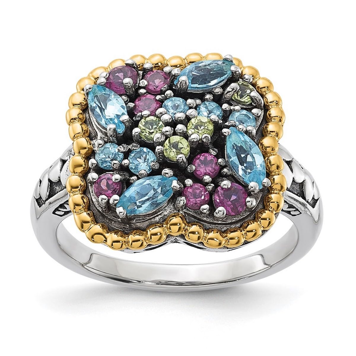 14K Gold Plated 925 Sterling Silver 1.59ct Multi-Gemstone Ring - Size 6 Women's Jewelry Gift for Anniversary, Birthday & Special Occasions