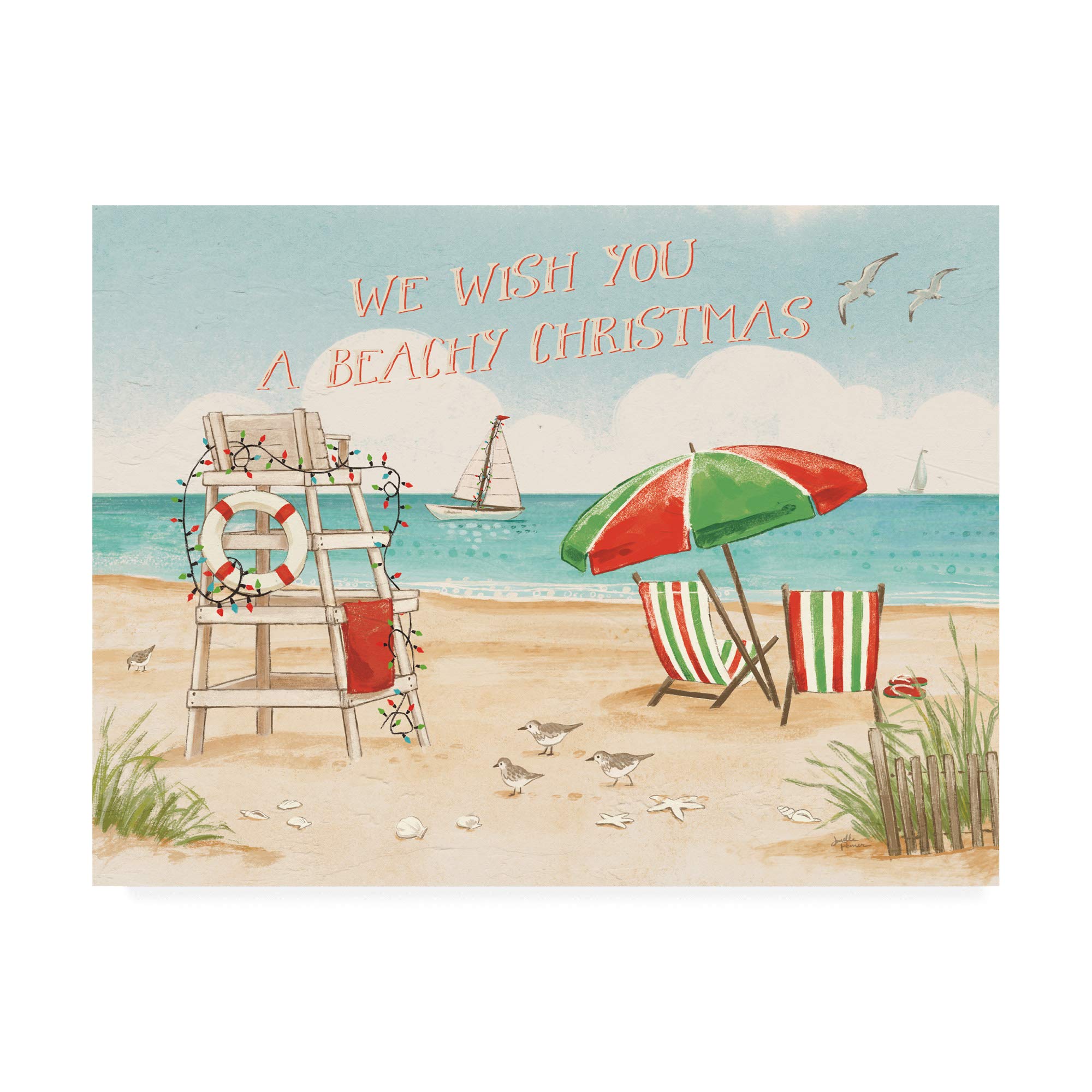 Trademark Fine Art 35x47 'Beach Time I Christmas' by Janelle Penner - Coastal Holiday Wall Decor for Living Room, Bedroom & Office