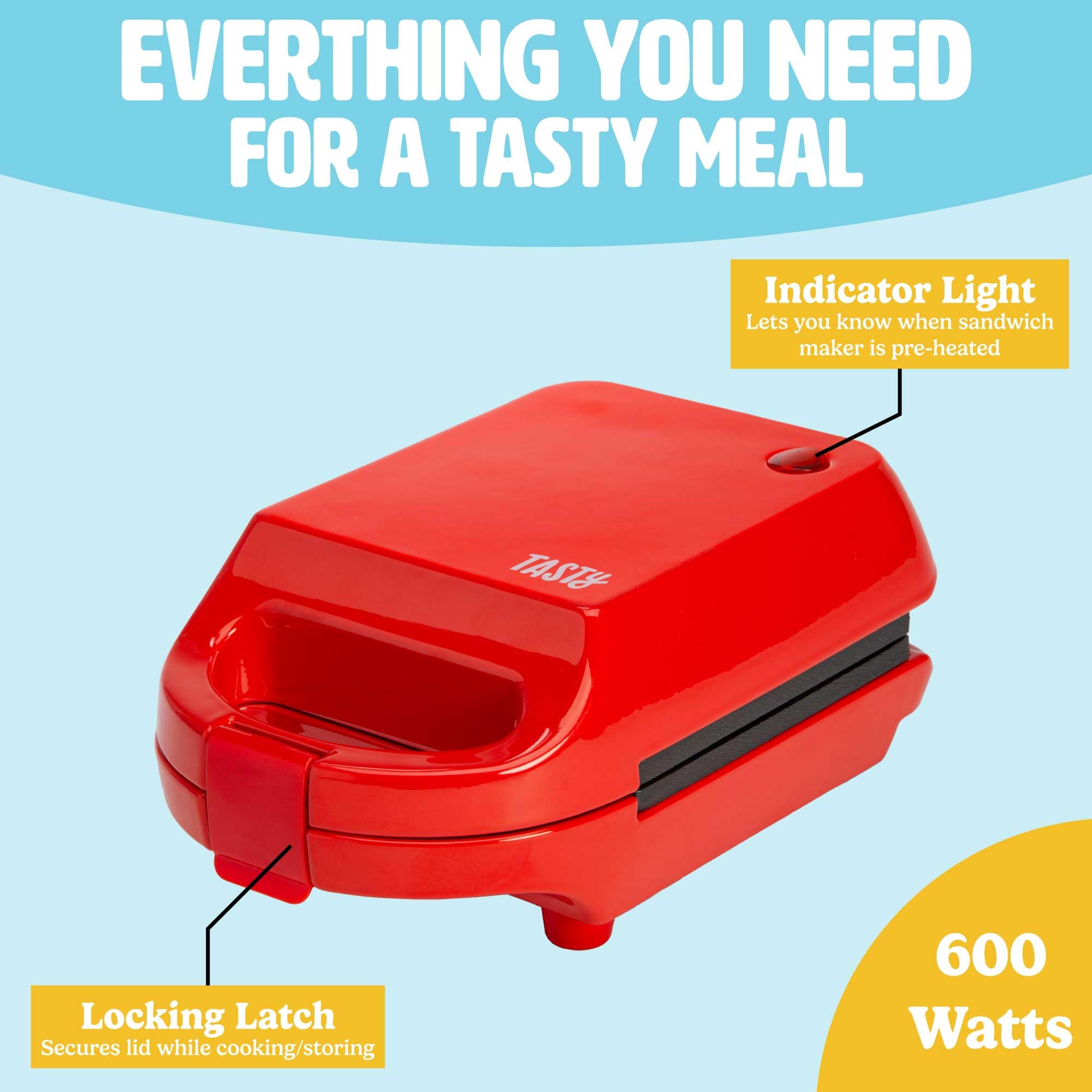 Mini Sandwich Maker 600W - Compact Panini Press for Grilled Cheese, Desserts & Quick Meals | Non-Stick Easy Clean | Perfect for Breakfast, Lunch & Snacks | Red