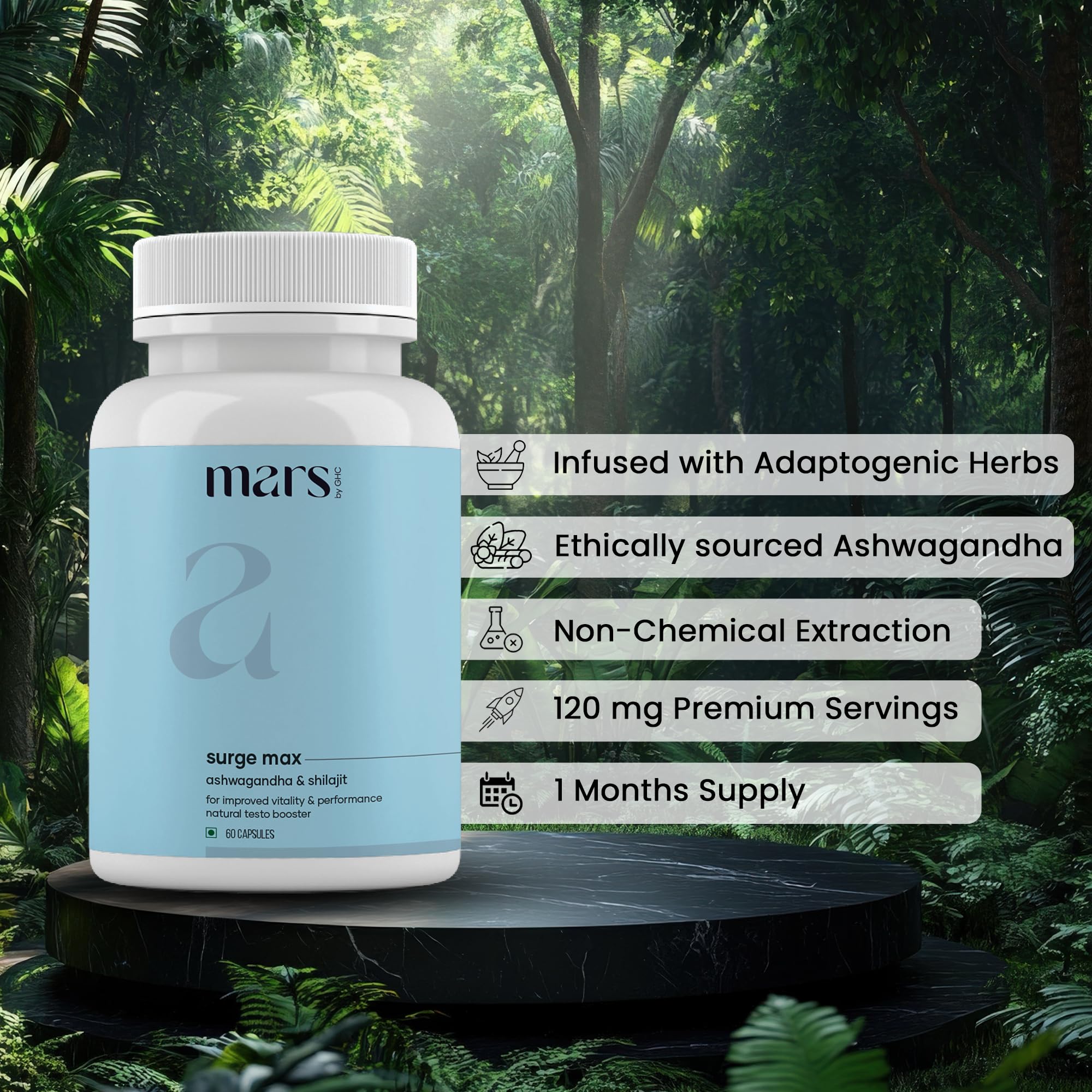 GHC Natural Surge Max Capsules with Shilajit, Safed Musli & Gokshura - 60 Capsules for Energy, Vitality & Wellness - Herbal Supplement for Men & Women - Boost Stamina & Overall Health - Perfect for Daily Wellness Routine & Active Lifestyle