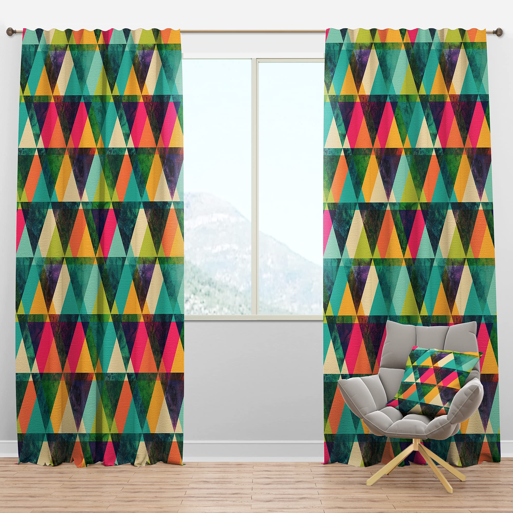 DesignQ Blackout Curtains - Watercolor Triangles Pattern Thermal Insulated Window Drapes for Bedroom & Living Room (52x84, Single Panel) - Perfect for Light Blocking, Privacy & Energy Efficiency