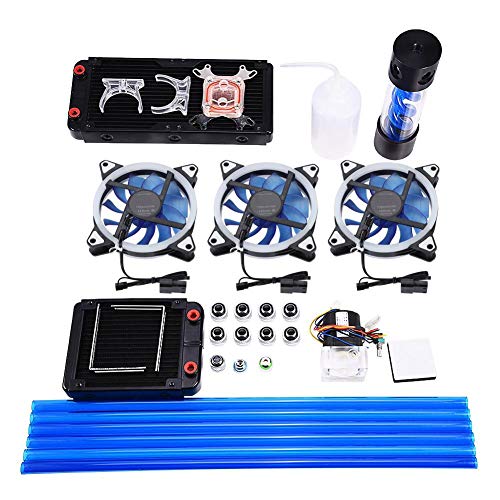 High Performance DIY Computer Water Cooling Kit - 120mm/240mm Radiator, CPU Water Block, Pump & Reservoir with LED Fan for PC Gaming & Overclocking - Perfect for Custom PC Builds, Extreme Cooling & Silent Operation