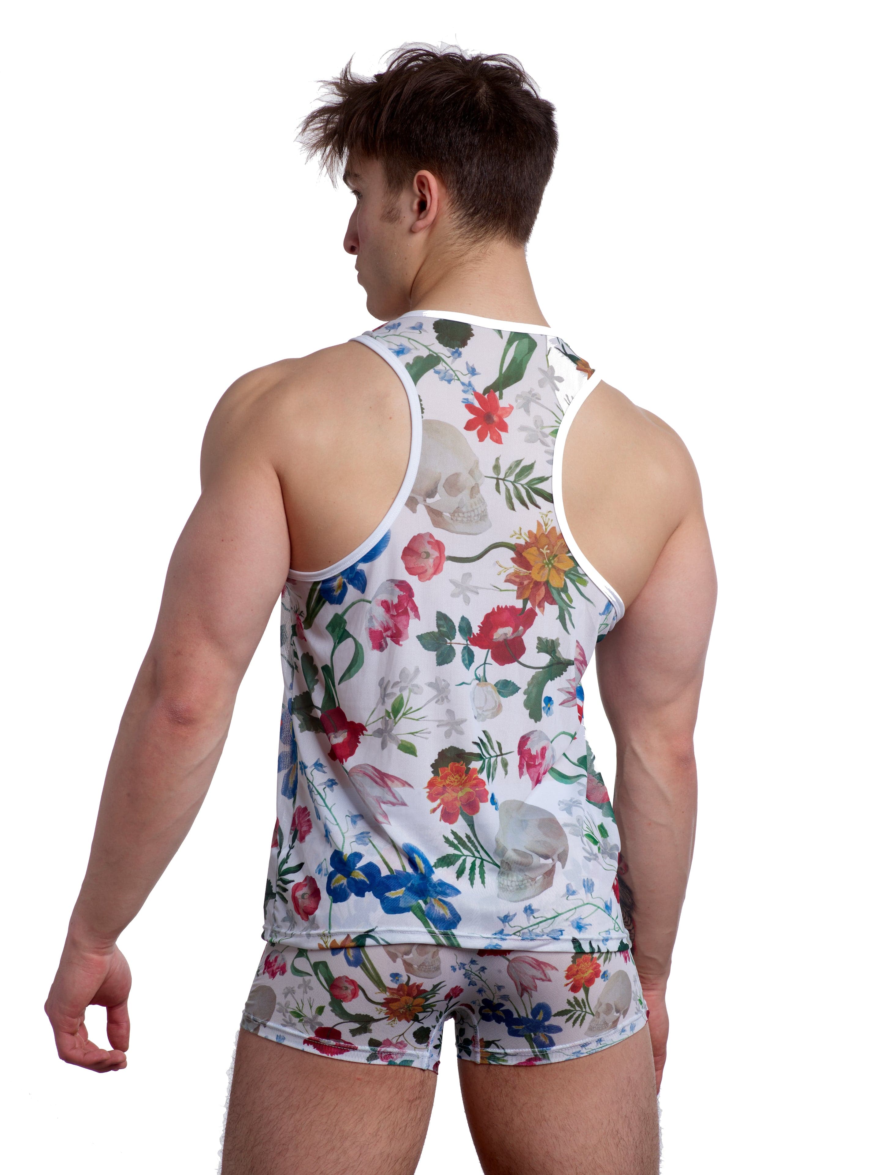 Dutch Floral Mesh Tank Top - Women's White Lace Summer Crop Top for Casual Wear, Beach Outfits, and Boho Fashion