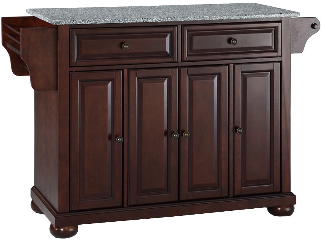Crosley Alexandria Granite Top Rolling Kitchen Island Cart with Storage - Microwave Stand & Spice Rack - Mahogany Finish for Modern Kitchens & Small Spaces