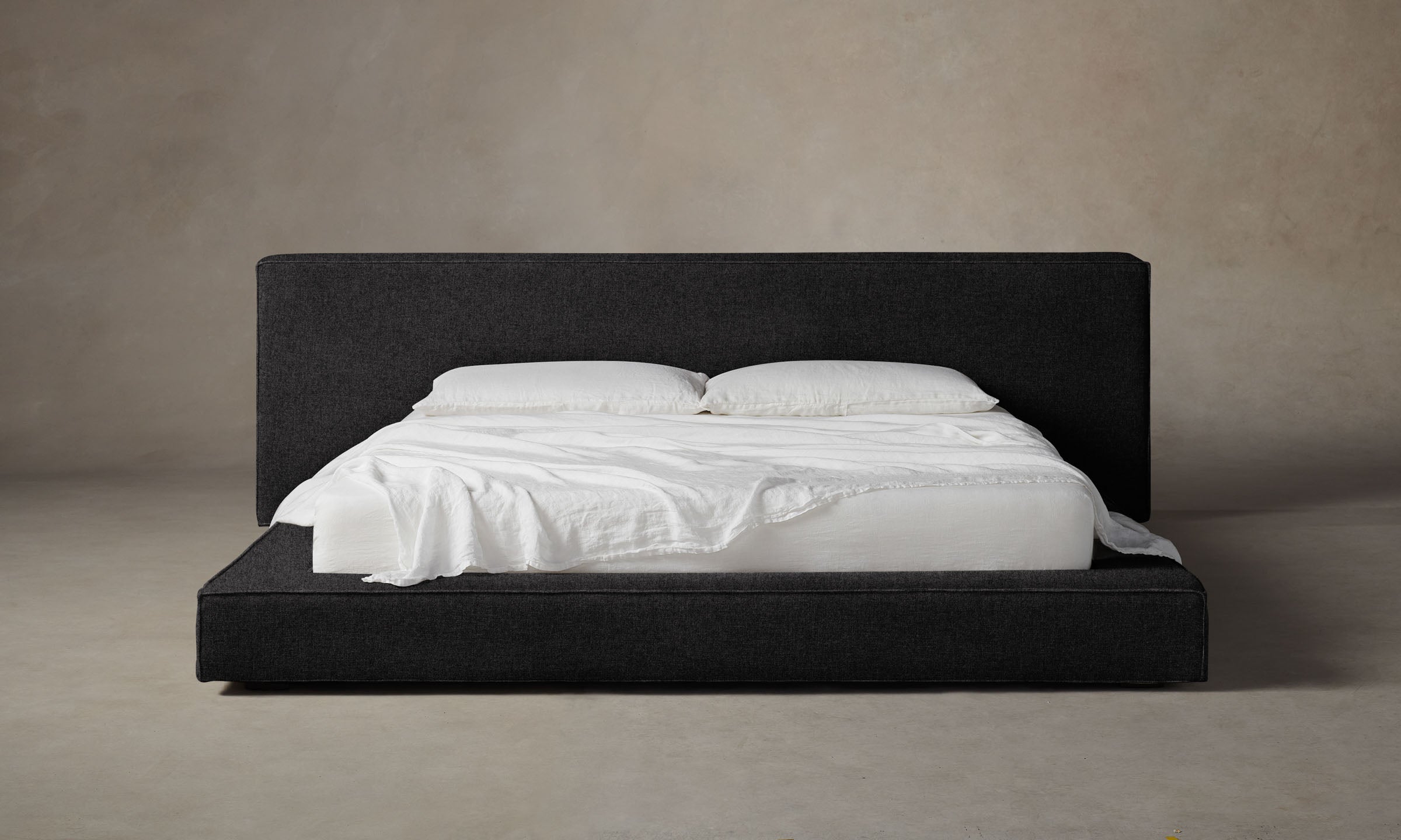 The Eldridge Bed - Premium Italian Brushed Wool Pepper Textured Upholstered Bed Frame | Luxurious Modern Bedroom Furniture for Master Suite & Guest Room