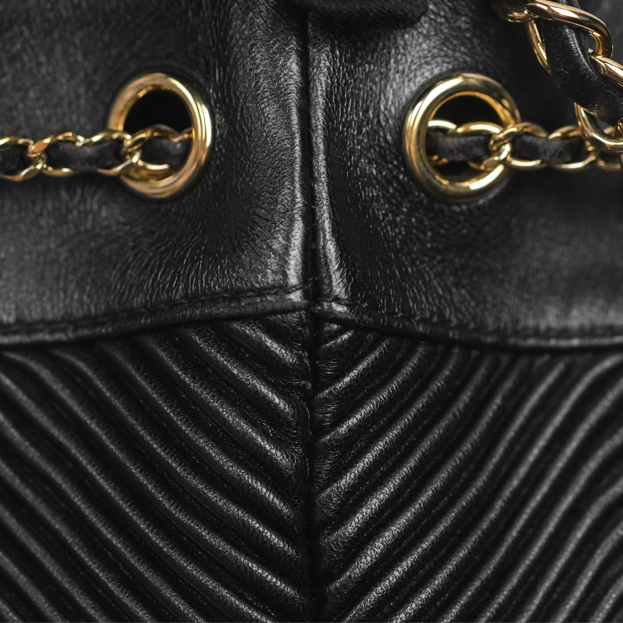Chanel CC Chain Drawstring Bucket Bag Chevron Black Lambskin Gold Hardware - Luxury Crossbody Shoulder Bag for Women, Perfect for Parties, Date Nights & Special Occasions
