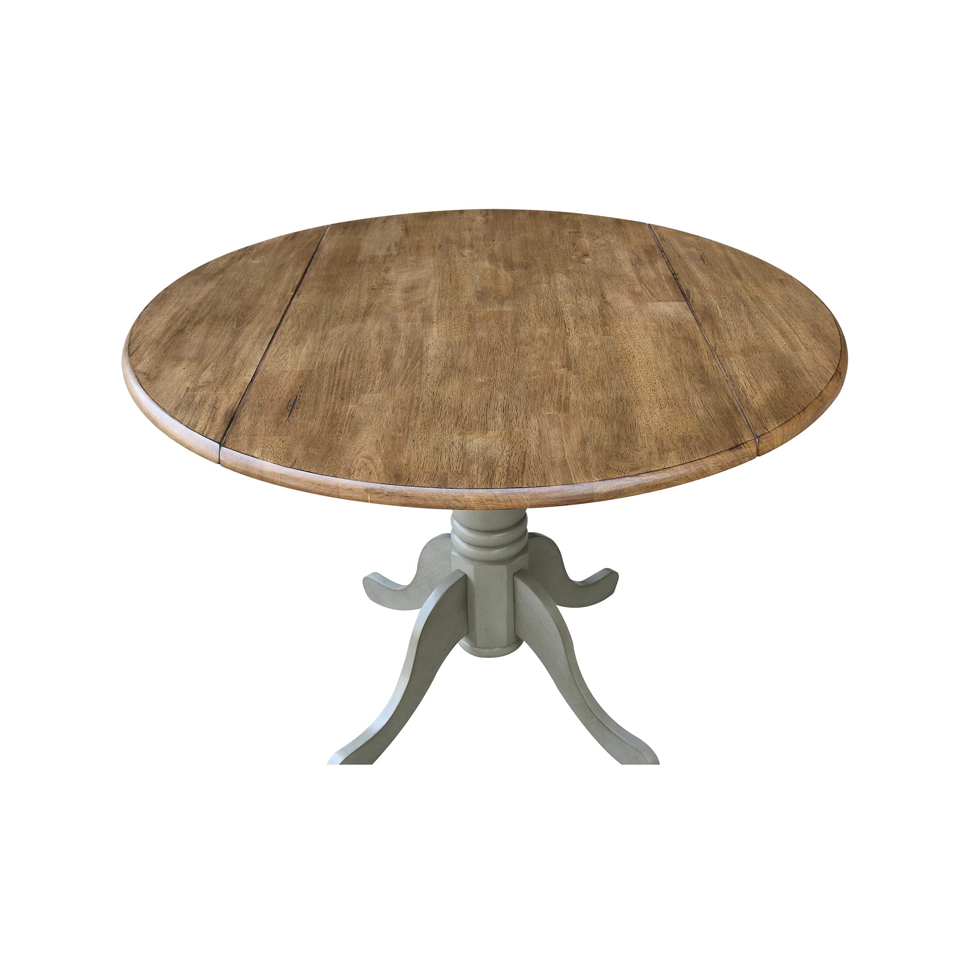 IC International Concepts 42-Inch Round Dual Drop Leaf Pedestal Dining Table - Solid Real Parawood with Distressed Hickory/Stone Finish | Perfect for Small Spaces, Kitchen Nooks & Cozy Dining Rooms