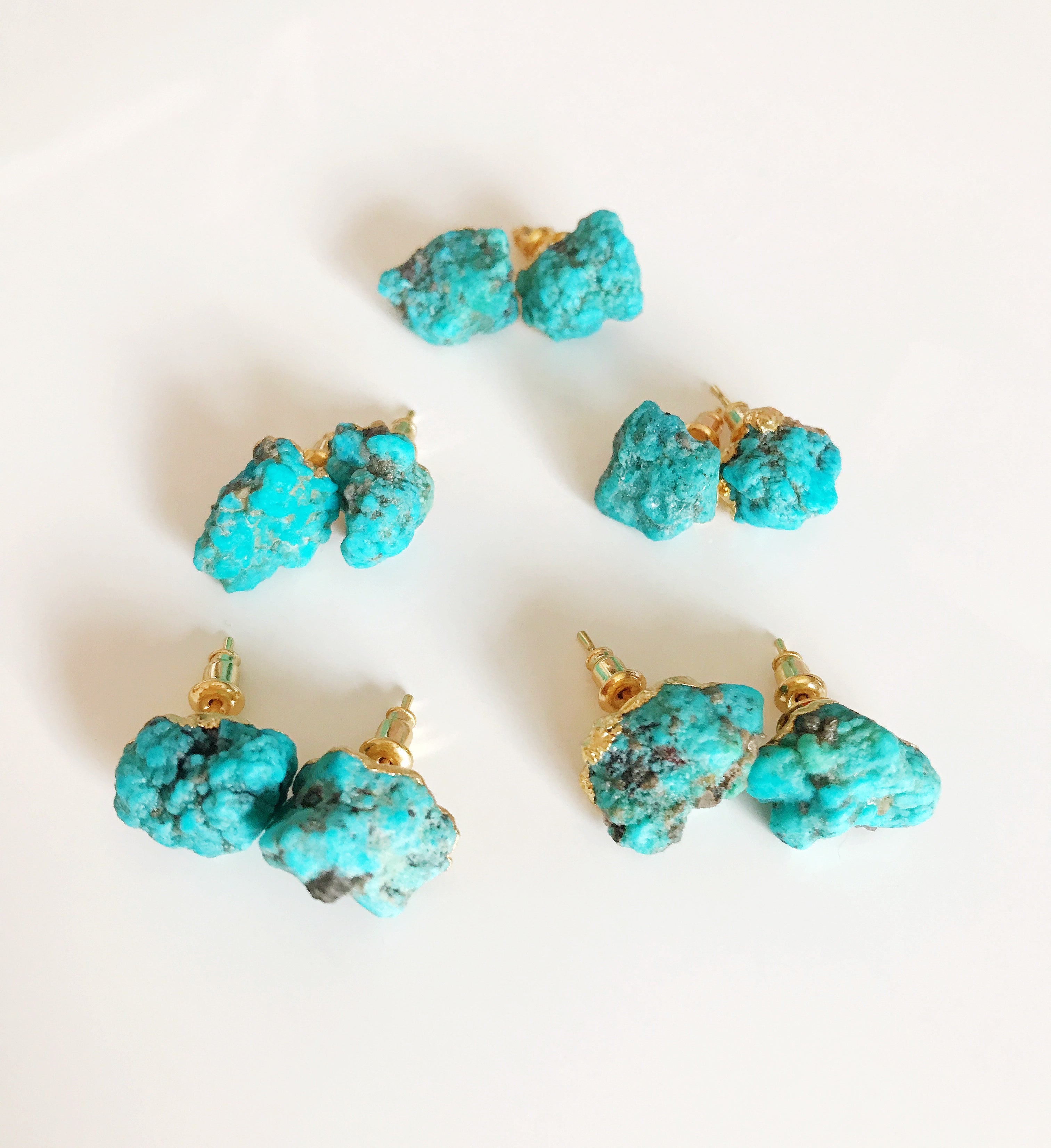 Natural Raw Turquoise Stud Earrings (E433) – Handmade Boho Jewelry for Women, Gift for Her, Everyday Wear & Special Occasions