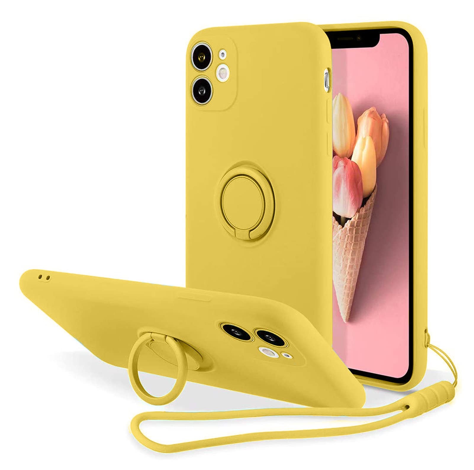 UnnFiko Rotatable Ring Holder Kickstand Case for iPhone 13 - Soft Silicone Protective Cover with 360° Rotation (Yellow) | Perfect for Hands-Free Viewing, Gaming & Everyday Protection