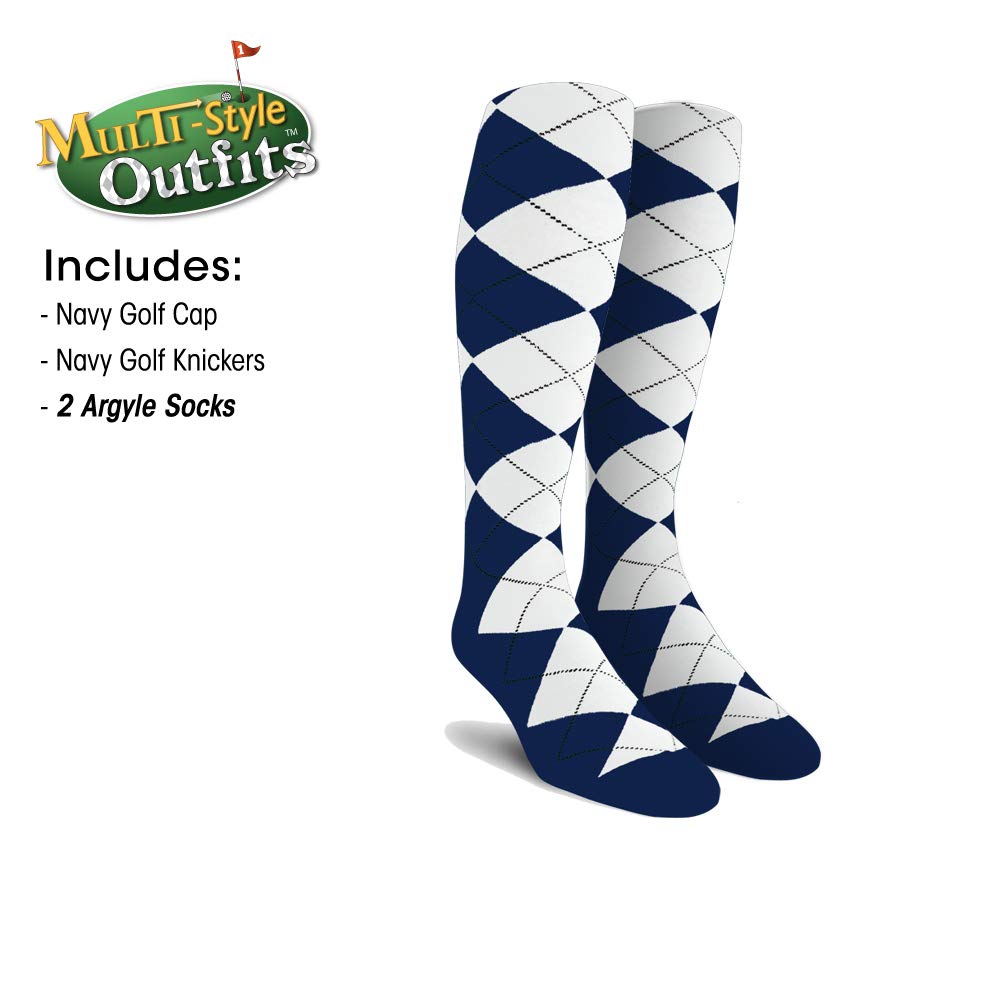 Men's Stylish Golf Outfit Set - Matching Knickers & Cap with 2 Over-The-Calf Socks in Navy Blue | Perfect for Golf Tournaments & Casual Weekend Wear
