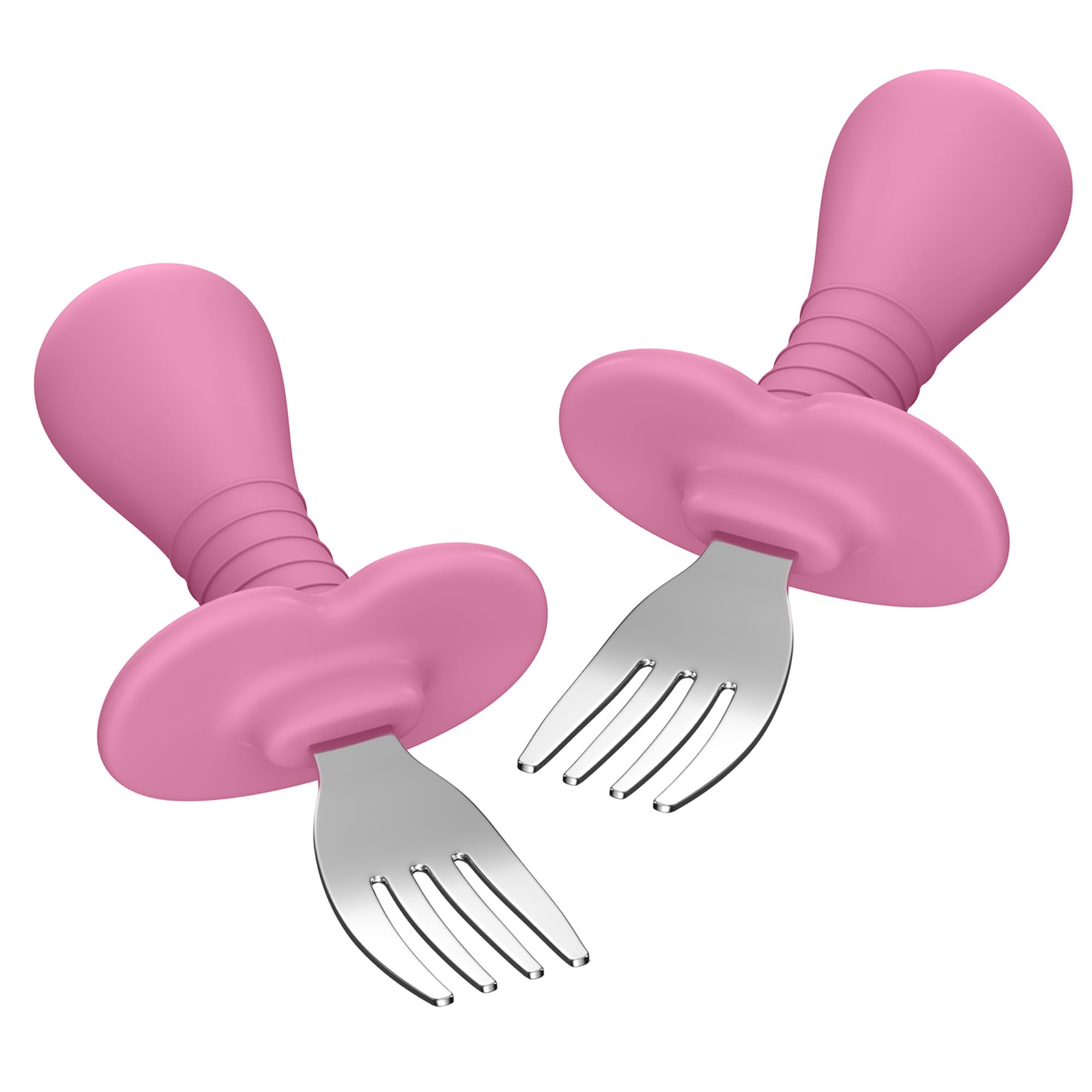 **Toddler Forks for Self Feeding - Stainless Steel Baby Utensils with Soft Silicone Handle, BPA-Free & Anti-Choke Design - Safe Kids Silverware Set (Pink) - Perfect for Toddler Meals, Daycare & Travel**