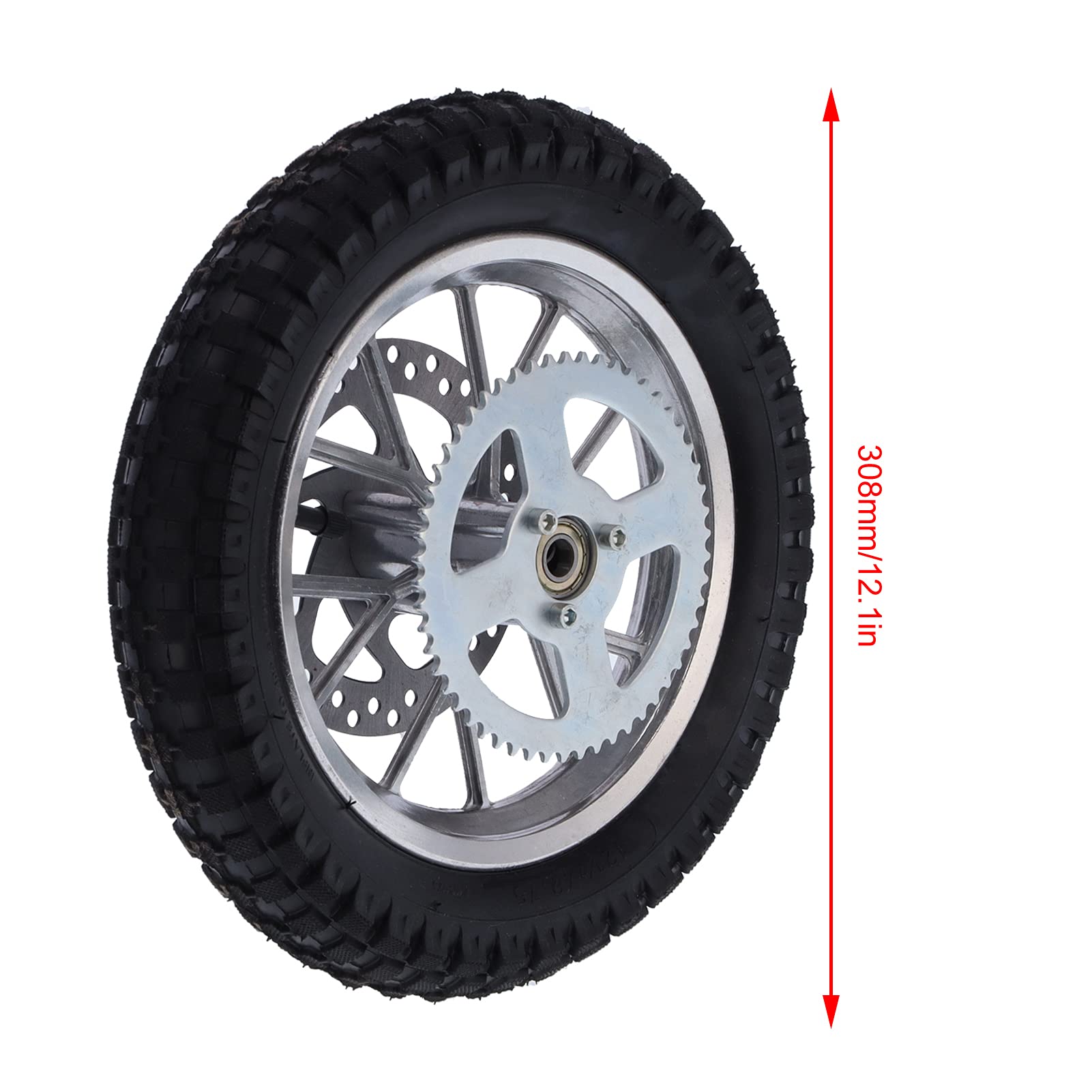 3.00-12 Dirt Bike Tire and Rim Set - 12.5x2.75 Inch Mini Bike Rear Wheel with Anti-Skid Rubber Tire & Steel Alloy Rim for 2 Stroke Dirt Bikes - Perfect for Off-Road Trails, Motocross Racing and Backyard Riding