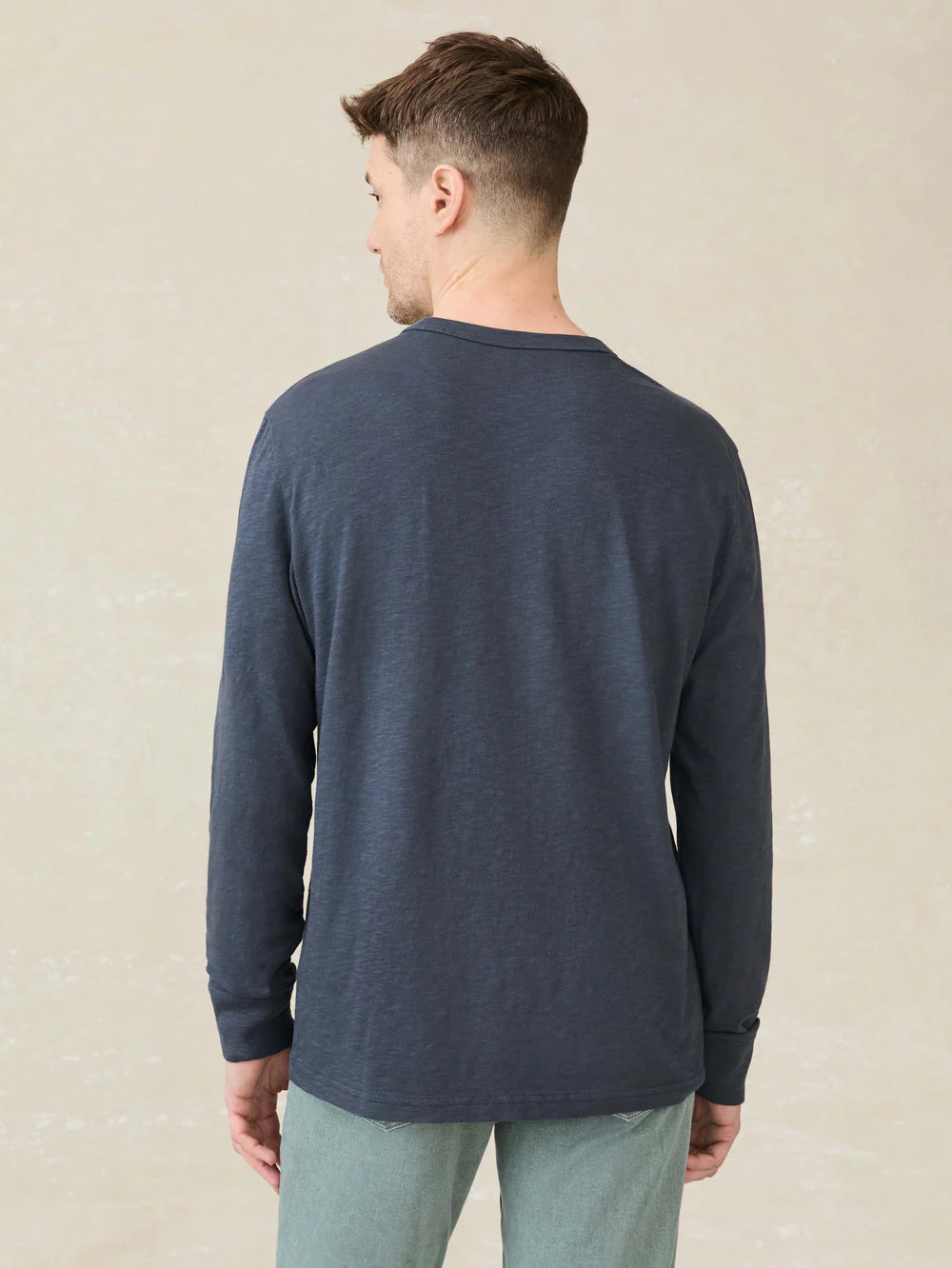 Faherty Sunwashed Long Sleeve T-Shirt for Men | Soft Cotton Casual Shirt in Dune Navy | Perfect for Beach, Travel & Everyday Wear