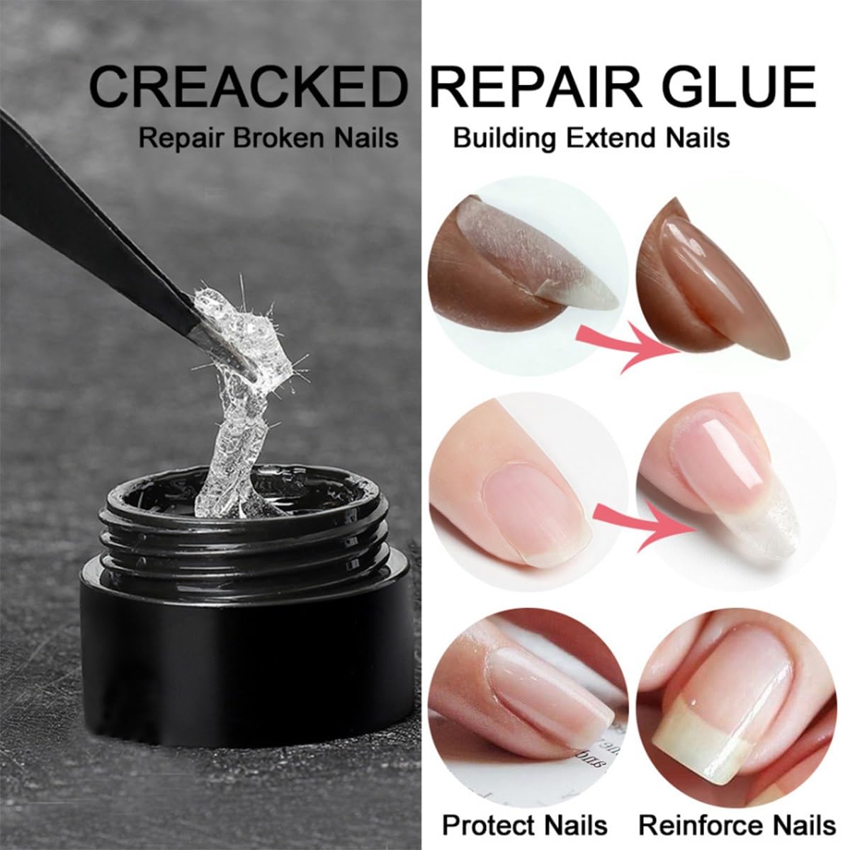Instant Cracked Nail Repair Gel - 5g Nail Strengthener for Damaged, Fragile & Broken Nails - Professional Nail Care Solution for Salon & Home Use - Restores Weak Nails Fast (1 Pack)