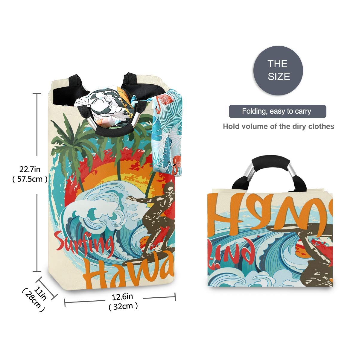 Large Collapsible Waterproof Laundry Hamper with Handles - Foldable Fabric Storage Bin for Dirty Clothes, Durable Organizer for Beach, Surfing & Tropical Vacations - Perfect for Hawaii Travel, Poolside & Outdoor Adventures