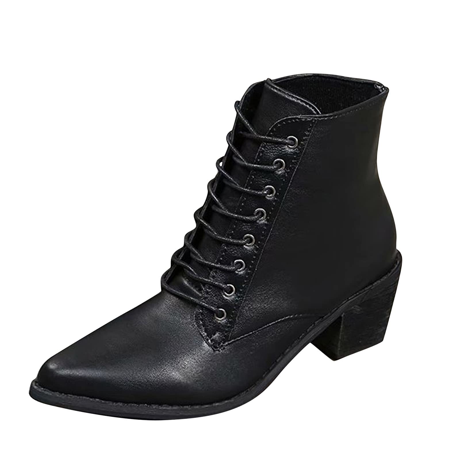Women's Fashion Pointed Toe High Heel Boots - Lace Up Short Heel Thick Sole Booties for Party, Office & Night Out