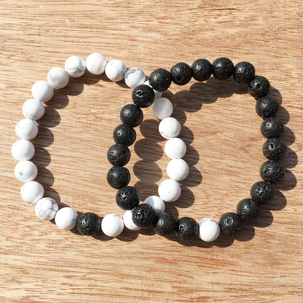 2 Pcs Couple Bracelet Set - Lava Stone Diffuser Beads Matching Heart Bracelets for Couples, His & Her Long Distance Relationship Bracelets, Aromatherapy Jewelry Gift for Valentine's Day, Anniversary, Wedding - Perfect for Romantic Dates, Travel & Stress Relief