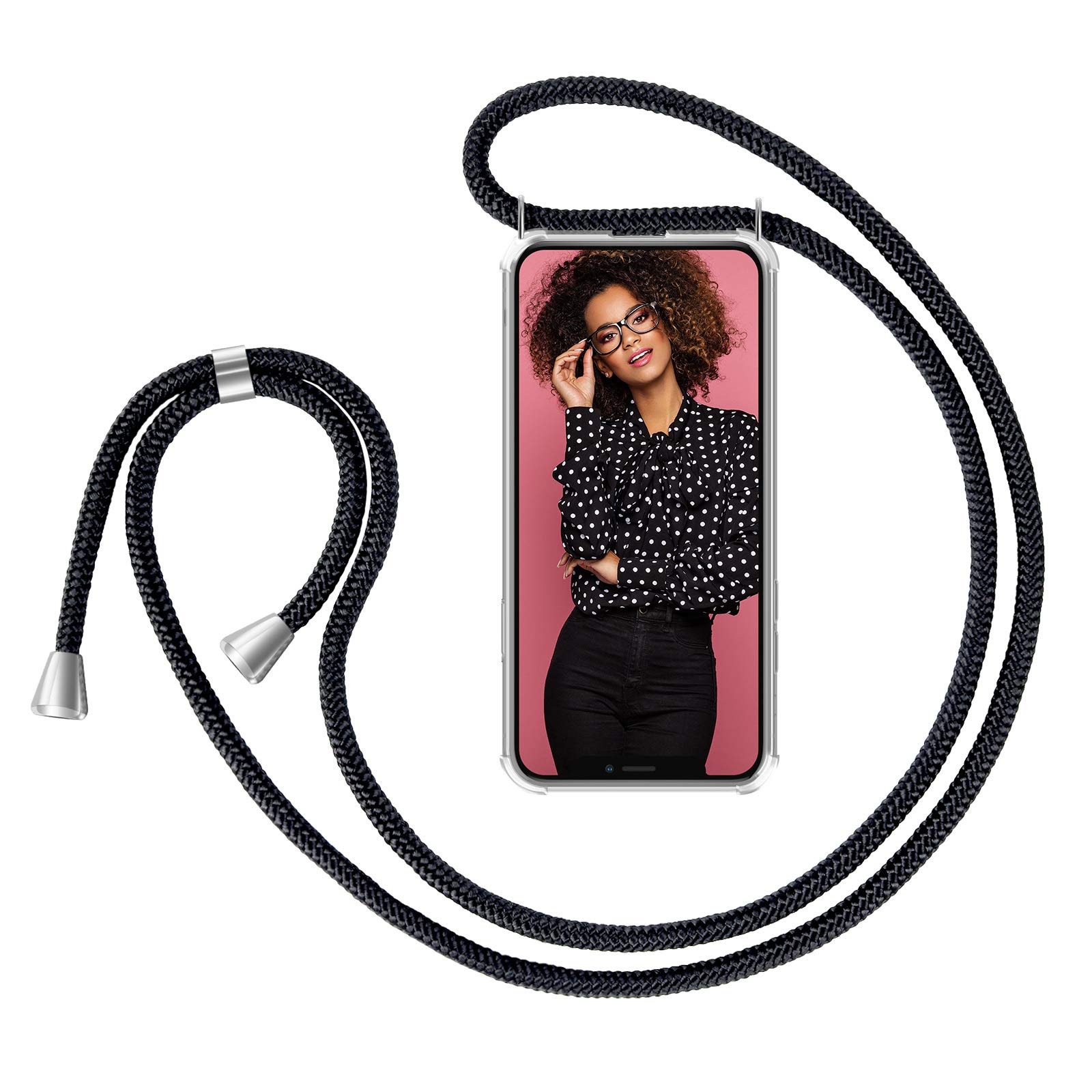 ZhinkArts Smartphone Necklace Case for Apple iPhone XR (6.1 Inch) - Stylish Neck Strap Phone Cover with Adjustable Lanyard - Perfect for Hands-Free Use While Shopping, Traveling, and Outdoor Activities - Black