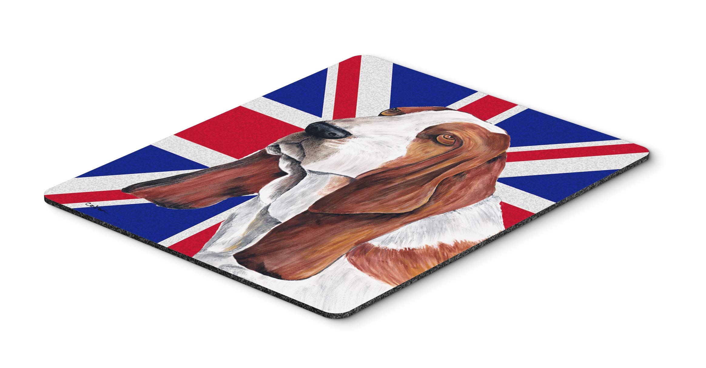Basset Hound Mouse Pad with British Flag Design - Large Washable Non-Slip Desk Mat for Office, Gaming & Laptop Use | Perfect Home Decor & Computer Accessory