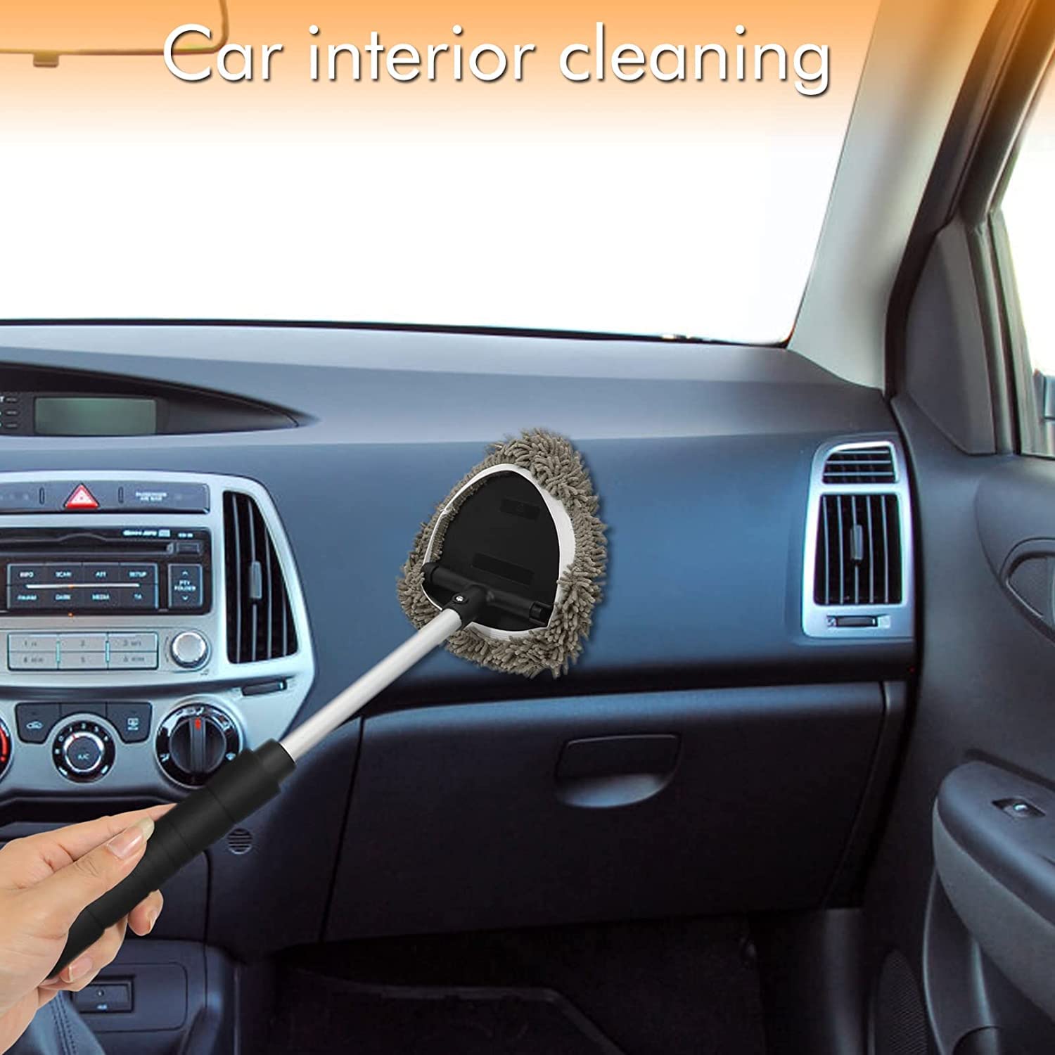 JOYFUL&HOPEFUL 4-in-1 Car Windshield Cleaner Kit - Extendable Handle Window Cleaning Tool with 4 Microfiber & 2 Chenille Pads - Anti-Fog Interior Glass Cleaner for Streak-Free Shine - Perfect for Car, Truck & Home Windows