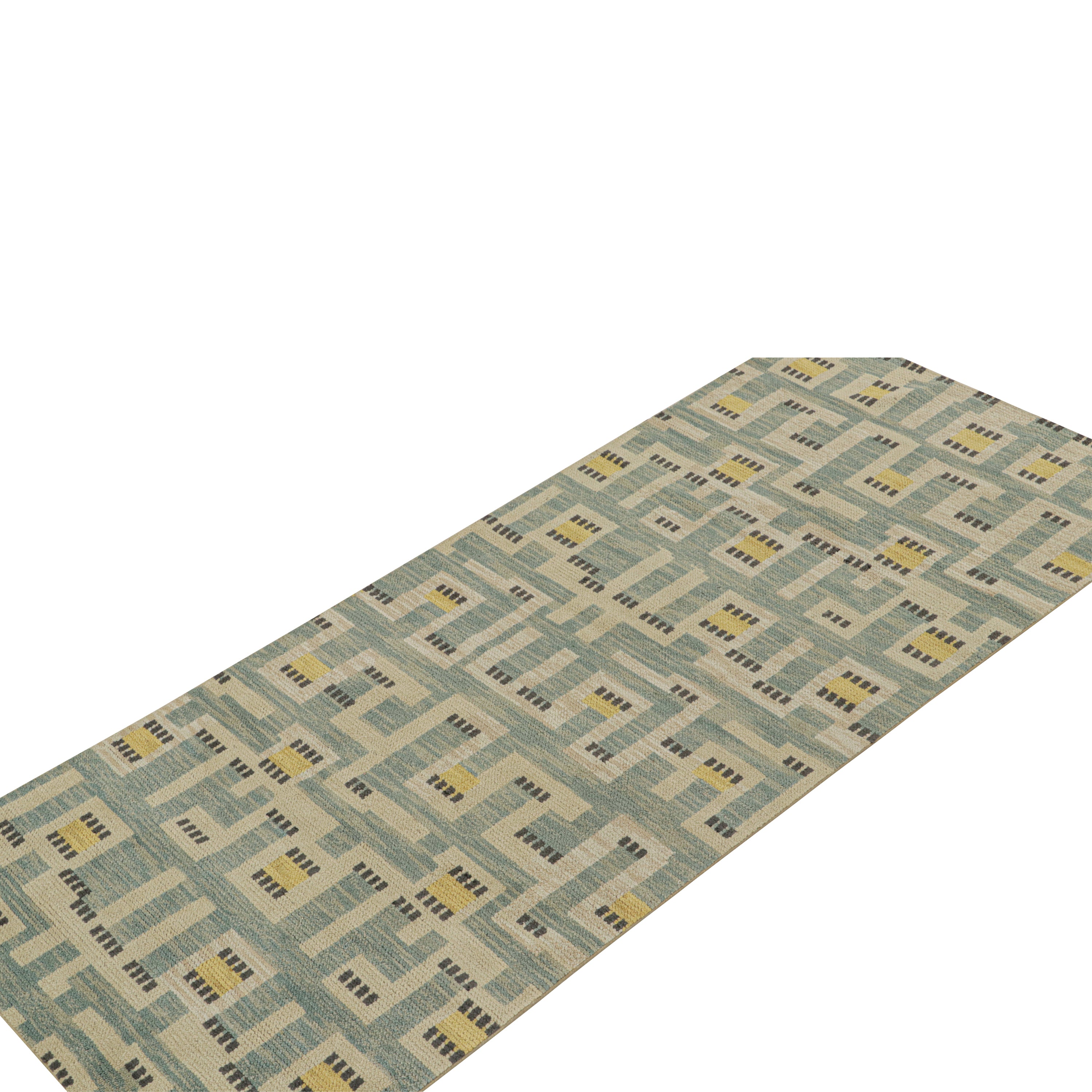 Blue Transitional Swedish Inspired Wool Runner Rug 4'1 x 9'5 - Perfect for Living Room, Bedroom & Office Decor