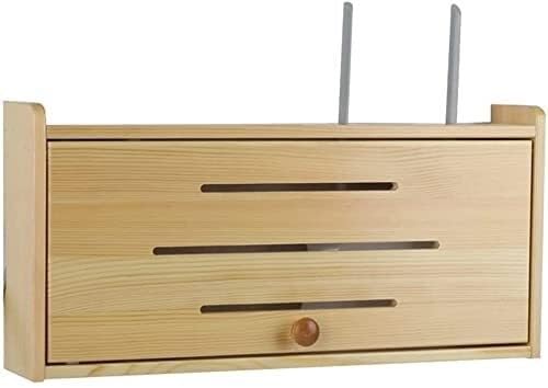 Solid Wood Wireless Router Storage Box - Wall Mount WiFi Router Organizer with Power Cord Management, Free Punch Holes (Yellow, 41x24.7cm) - Perfect for Home Office, Living Room & Bedroom Network Setup