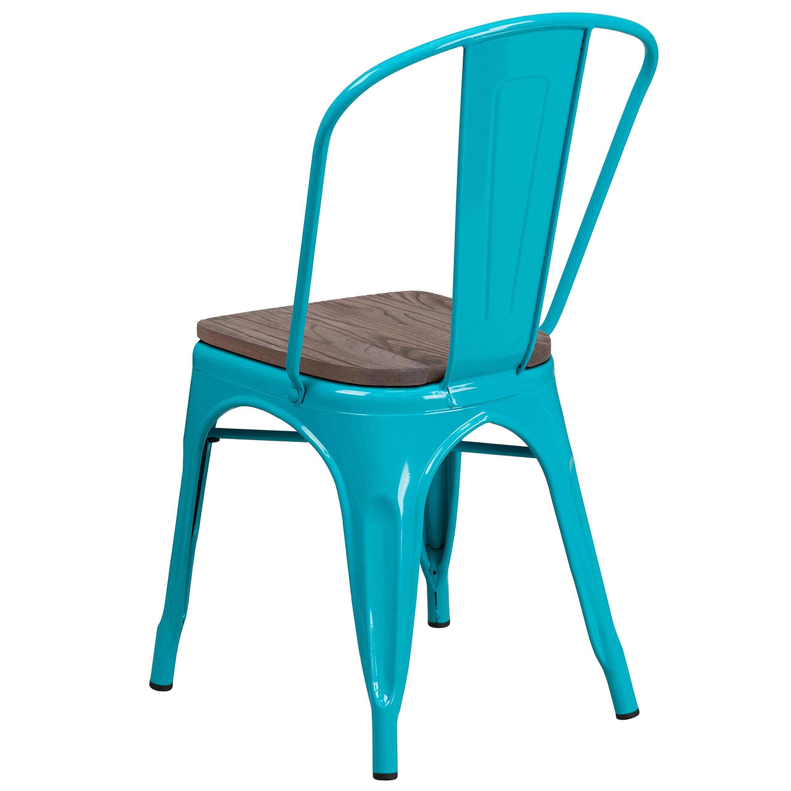 Stylish Crystal Teal-Blue Metal Stackable Dining Chair with Comfortable Wooden Seat - Perfect for Kitchen, Dining Room, Outdoor Patio & Small Space Decor