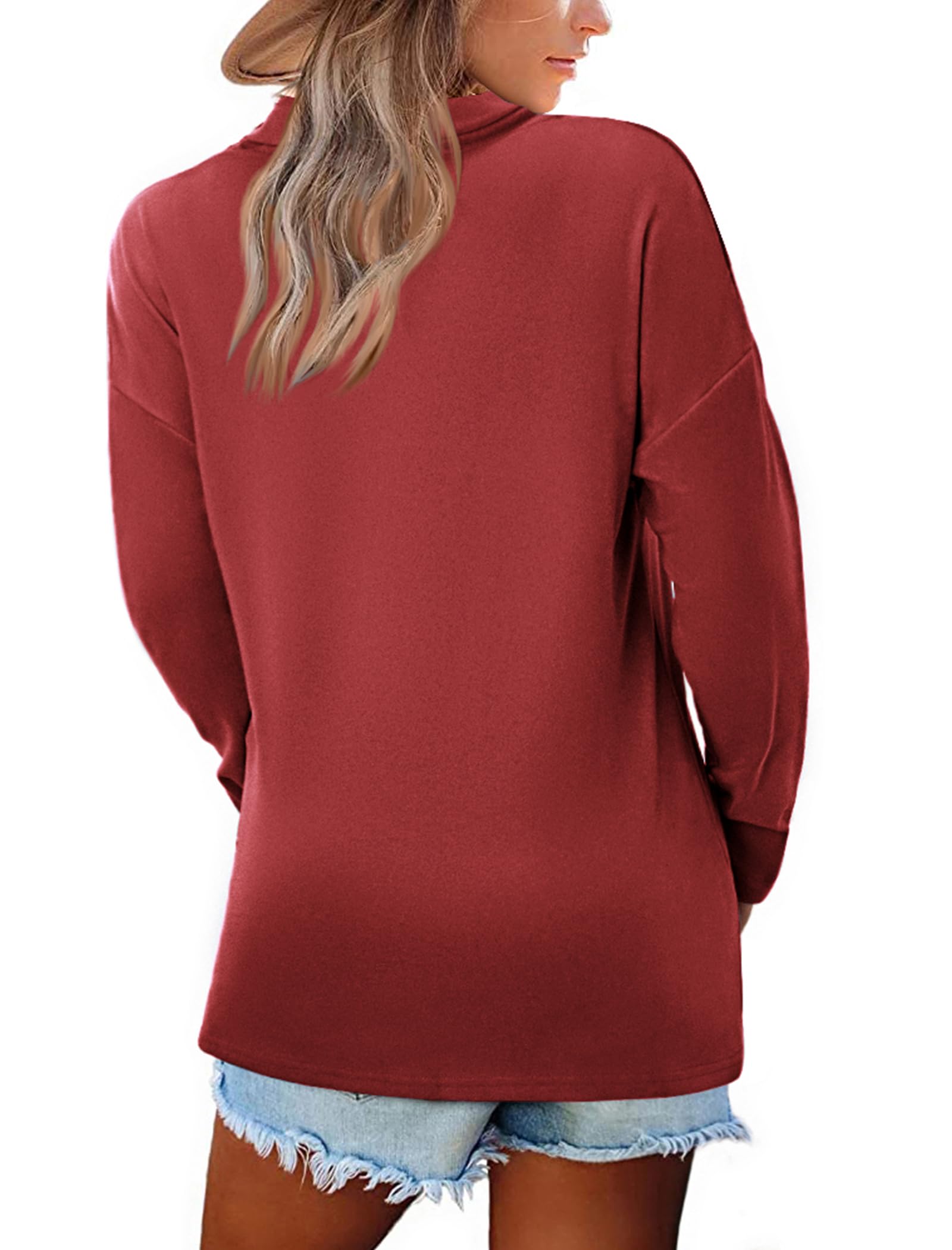 BZB Women's Polo Shirts - Shawl Neck Long Sleeve Tunic Tops for Leggings | Casual Workwear & Yoga Outfits