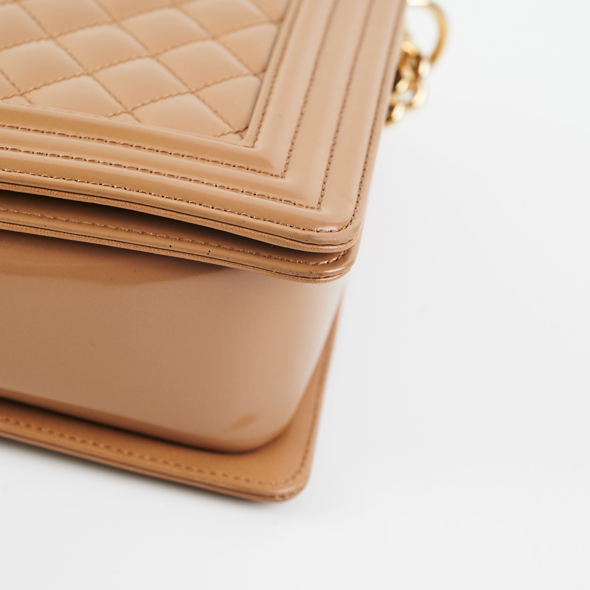 Chanel New Medium Boy Bag in Dark Beige Iridescent Patent Leather - Luxury Crossbody Bag for Women, Perfect for Evening Parties & Date Nights