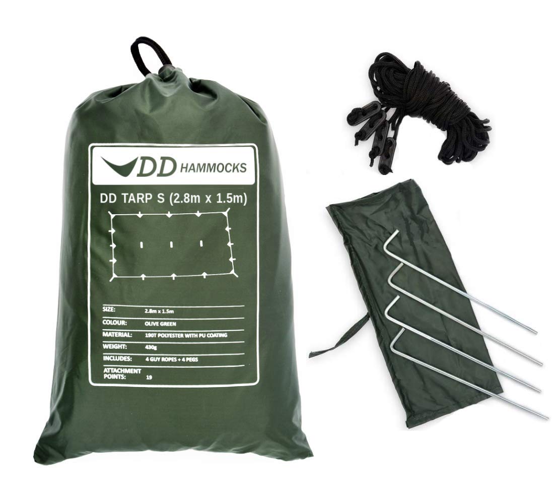 DD Tarp S - 100% Waterproof Lightweight Camping Tarp (9ft x 5ft, Olive Green) - Compact Rain Shelter for Backpacking, Hiking, Bikepacking & Outdoor Adventures - Perfect for Day Trips, Emergency Shelter & Hammock Protection