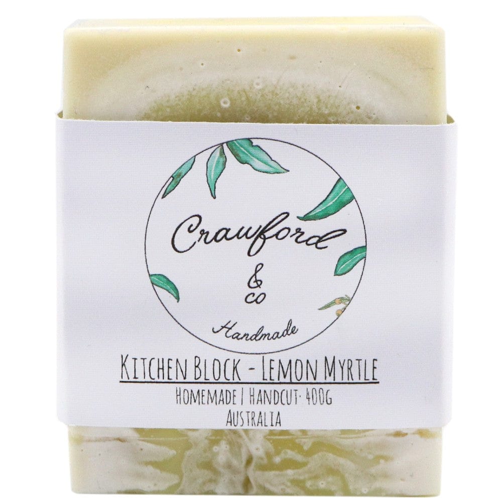 Crawford & Co Natural Kitchen Soap Block 400g - Lemon Myrtle Scented Handmade Bar Soap for Dishwashing & Cleaning | Eco-Friendly, Biodegradable for Home, Camping & RV Use