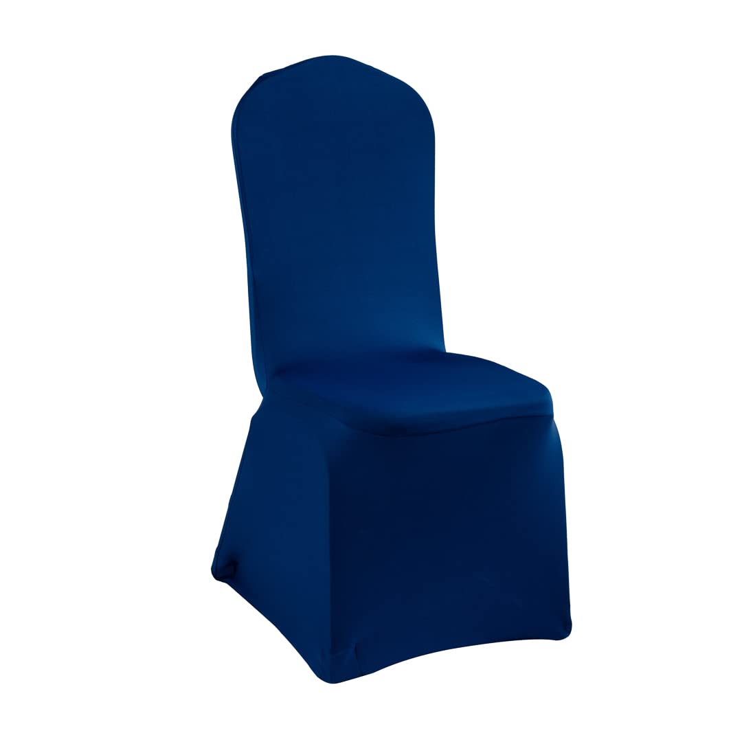 Restaurantware Table Tek 14 x 14 Inch Universal Stretch Spandex Chair Covers - Set of 10 Washable Wrinkle-Free Blue Polyester Banquet Seat Covers for Weddings, Parties & Events | Perfect for Dining Chairs, Conference Seating & Special Occasions