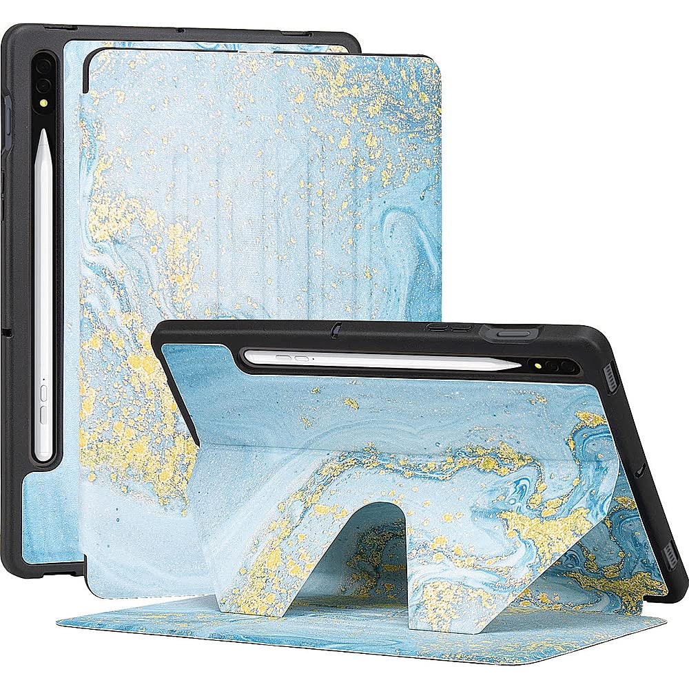 SaharaCase Multi-Angle Shockproof Rugged Case for Samsung Galaxy Tab S8 (2022) - Anti-Slip Bumper Protection with Foldable Kickstand (Blue Marble) | Perfect for Work, Travel & Outdoor Use