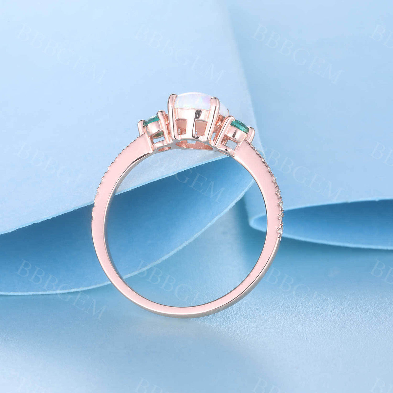 14K Rose Gold Opal Cluster Engagement Ring for Women - Emerald & Diamond Accent Statement Ring | Perfect for Proposals, Anniversaries & Special Occasions