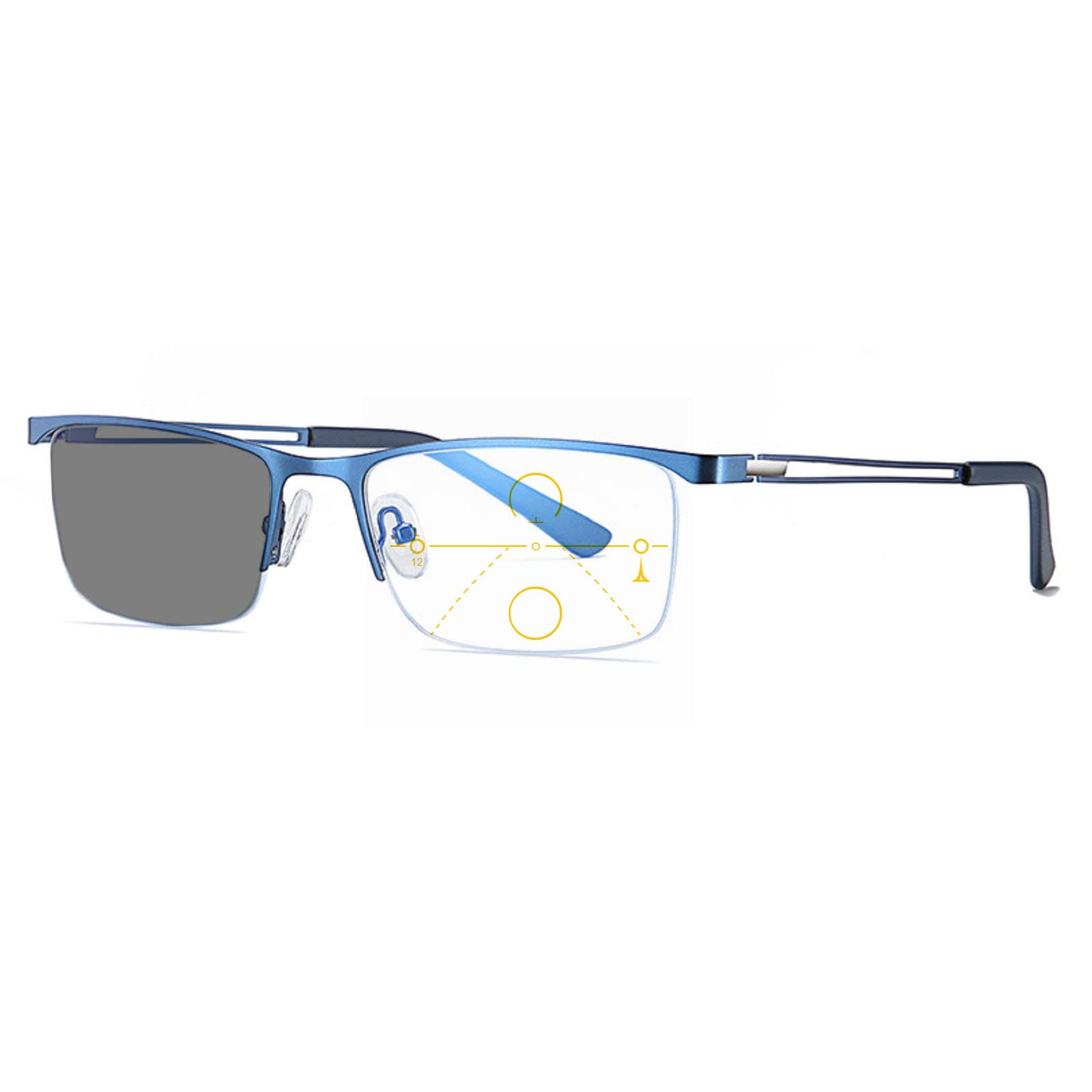 Men's Photochromic Progressive Multifocal Reading Glasses - Anti-UV Transition Lenses, Square Half Frame Computer Glasses for Reading & Outdoor Use - Perfect for Office Work, Driving, and Sun Protection