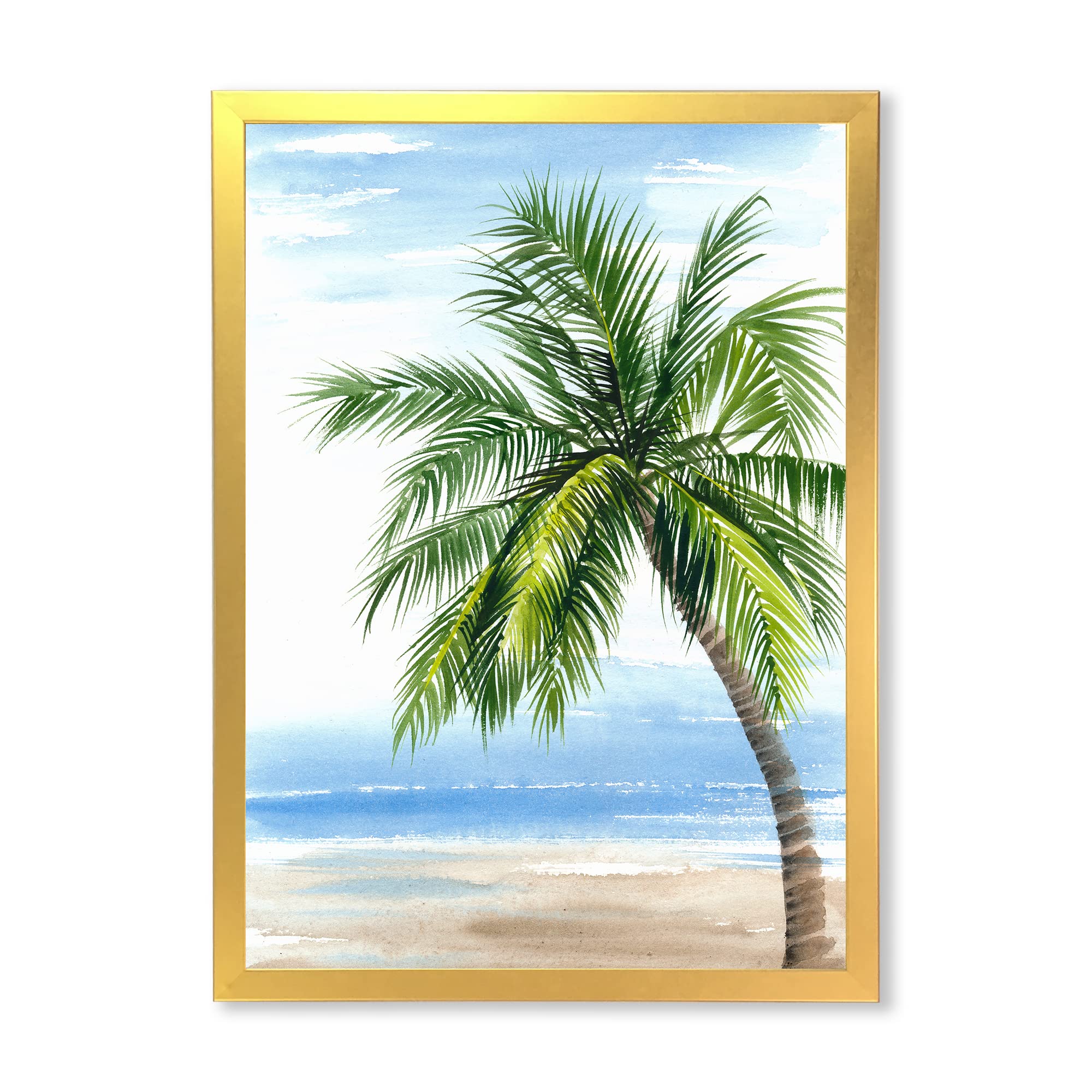 DesignQ Palm Tree At The Beach Resort Nautical & Coastal Framed Wall Art - Tropical Beach Decor for Living Room, Bedroom & Office - Perfect Coastal Theme Home Decor & Gift Idea