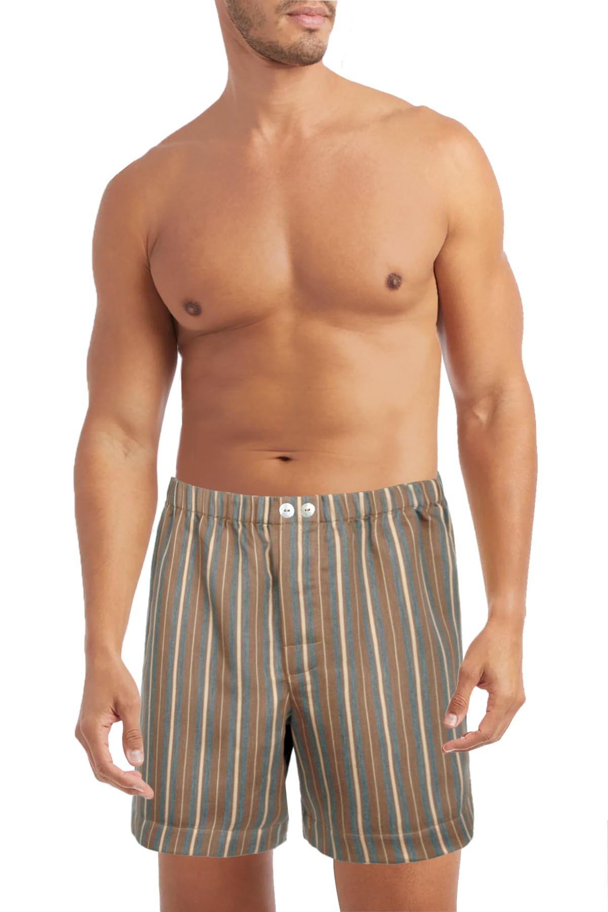 Premium Men's Woven Boxer Shorts & Sleep Shorts - 3-Pack Striped Sateen Linen Cotton Underwear | European Crafted Comfort for Lounge, Travel & Nightwear