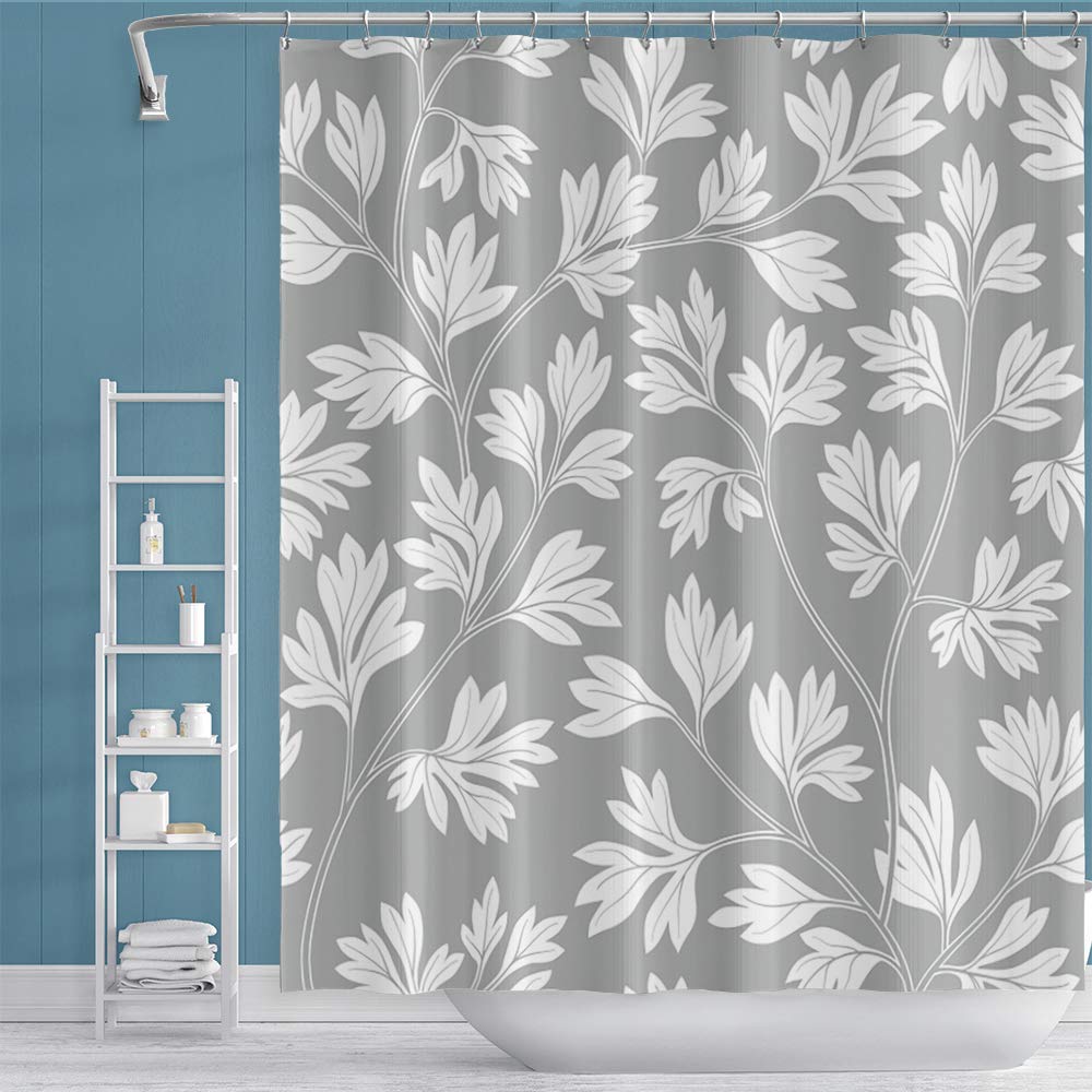 Leowefowas Chic Waterproof Polyester Shower Curtain with Hooks - 59x59 Inch Modern Botanical Bathroom Decor, Quick Dry Bath Accessories for Home & Hotel Use
