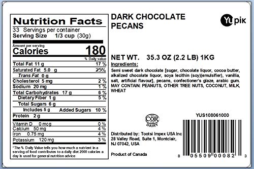 Yupik Dark Chocolate Pecans - 60% Cacao, 2.2 lb (35.2 oz) Kosher Chocolate Covered Pecans - Rich, Crunchy & Smooth Chocolate Candy - Sweet Snack for Gifting, Baking & Dessert Decorating - Perfect for Parties, Holidays & Office Treats
