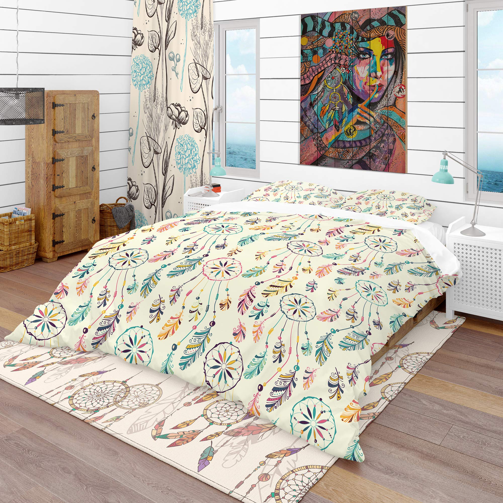 Native American Dream Catcher Southwestern Duvet Cover Set - Blue Queen Size 3-Piece Abstract Bedding | All Season Comfort for Southwestern Style Bedrooms