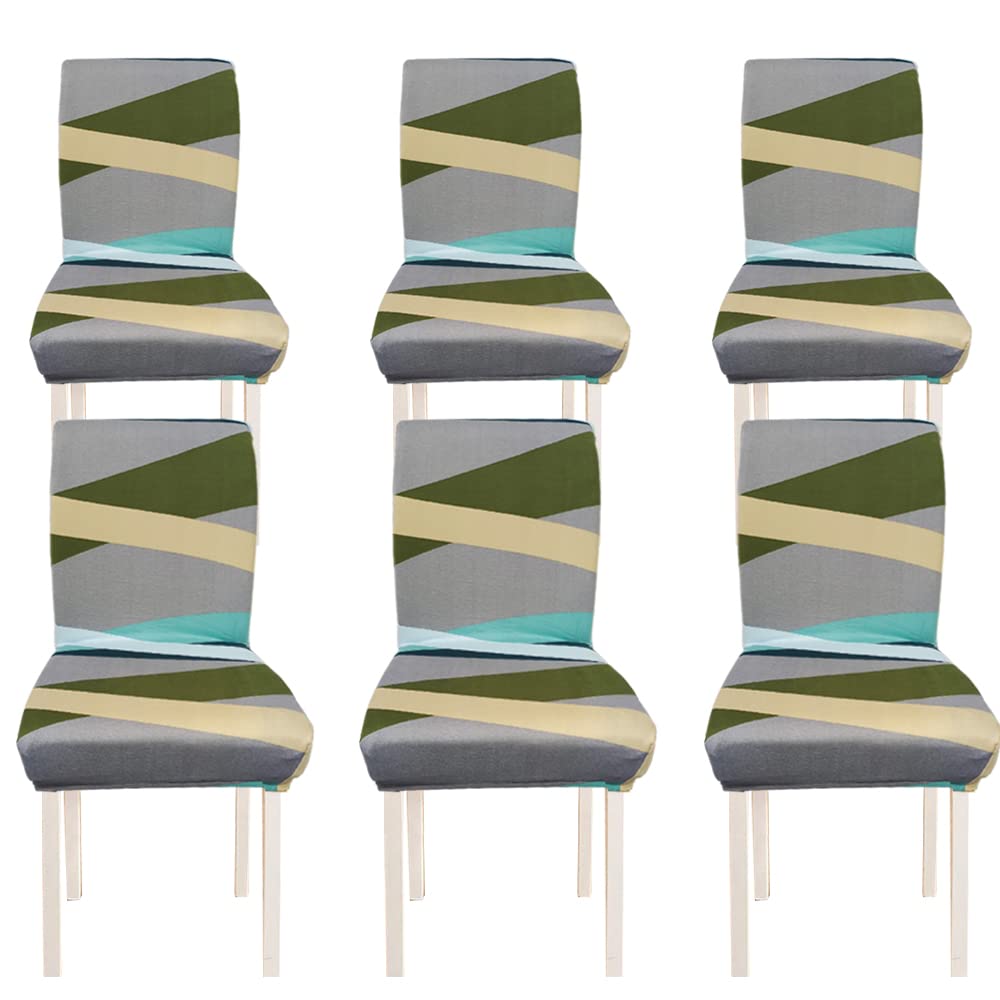 Colorful Geometric Stretch Chair Covers 6-Pack - Washable Dining Room Slipcovers for Kitchen, Hotel & Restaurant - Elastic Chair Protectors for Home, Office & Wedding Ceremonies
