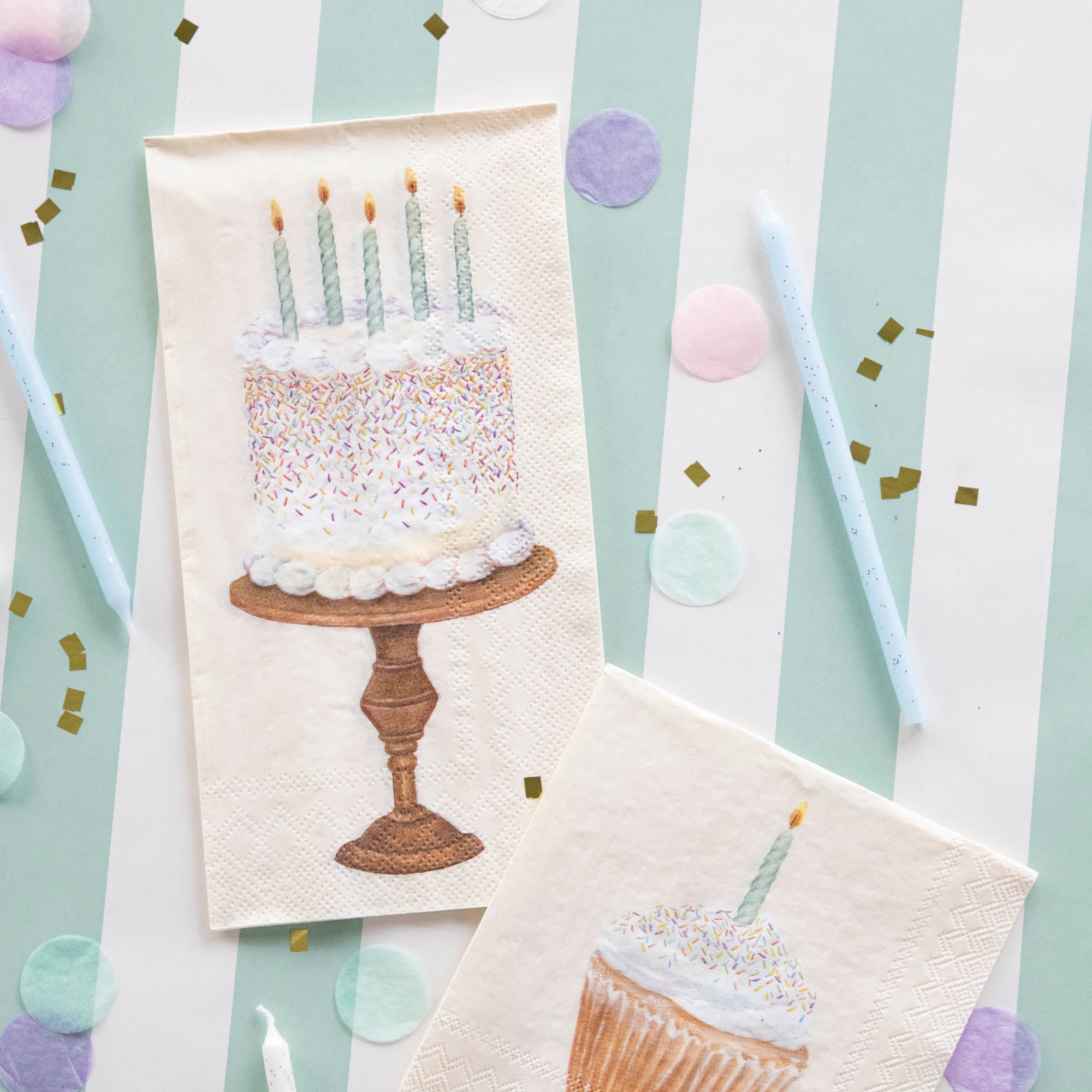 Premium Birthday Cake Guest Napkins - 50 Count Disposable Party Napkins for Weddings, Baby Showers & Celebrations